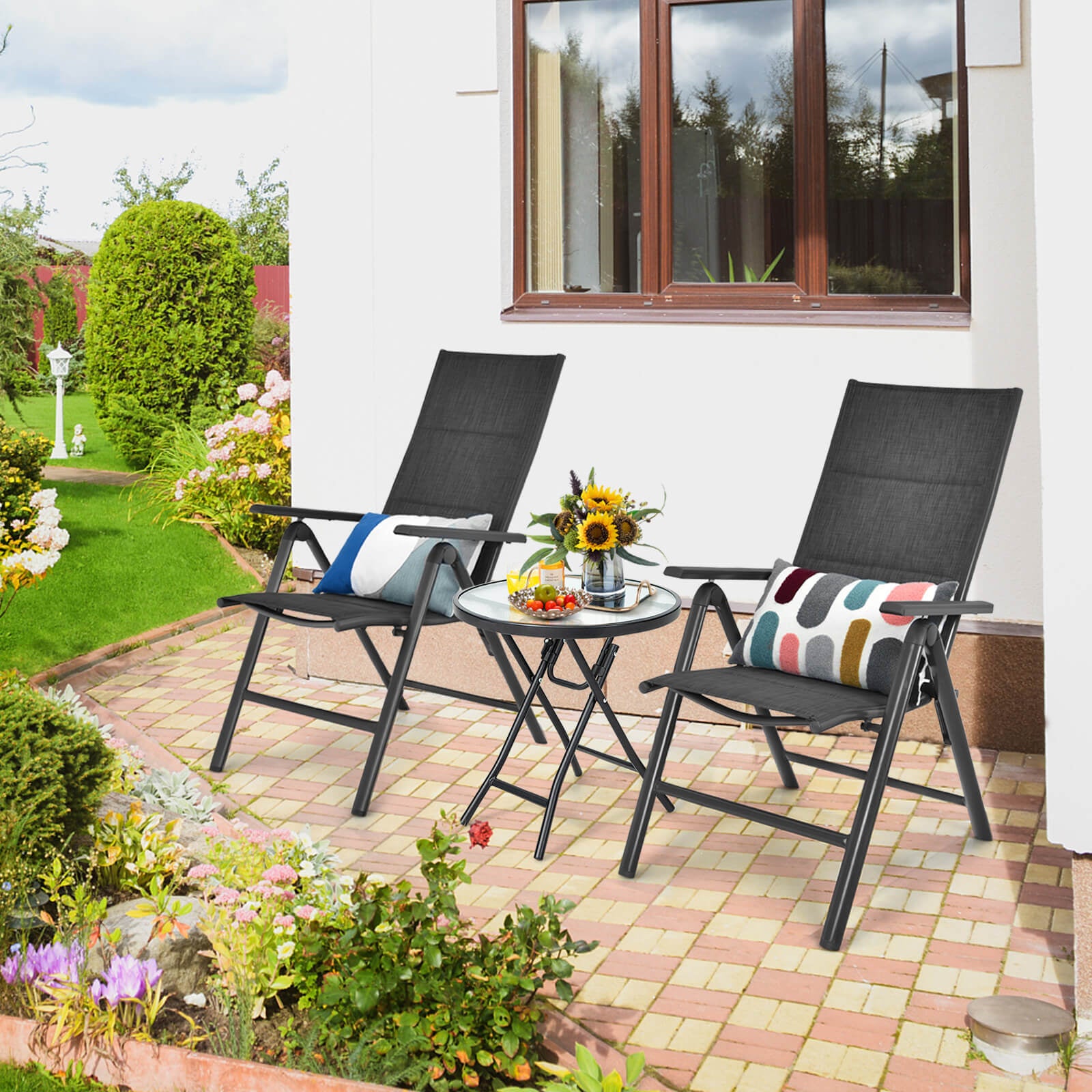 Patio Side Table, Tempered Glass Tabletop, Black Patio Coffee Tables at Gallery Canada