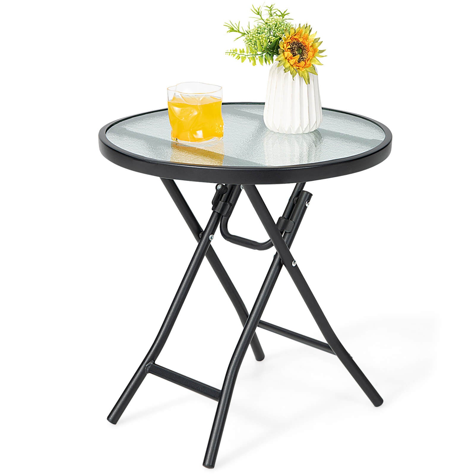Patio Side Table, Tempered Glass Tabletop, Black Patio Coffee Tables at Gallery Canada