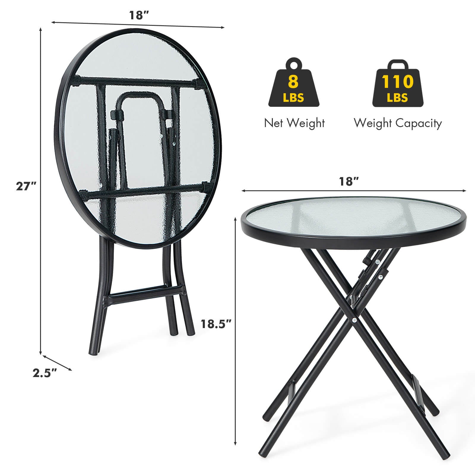 Patio Side Table, Tempered Glass Tabletop, Black Patio Coffee Tables at Gallery Canada