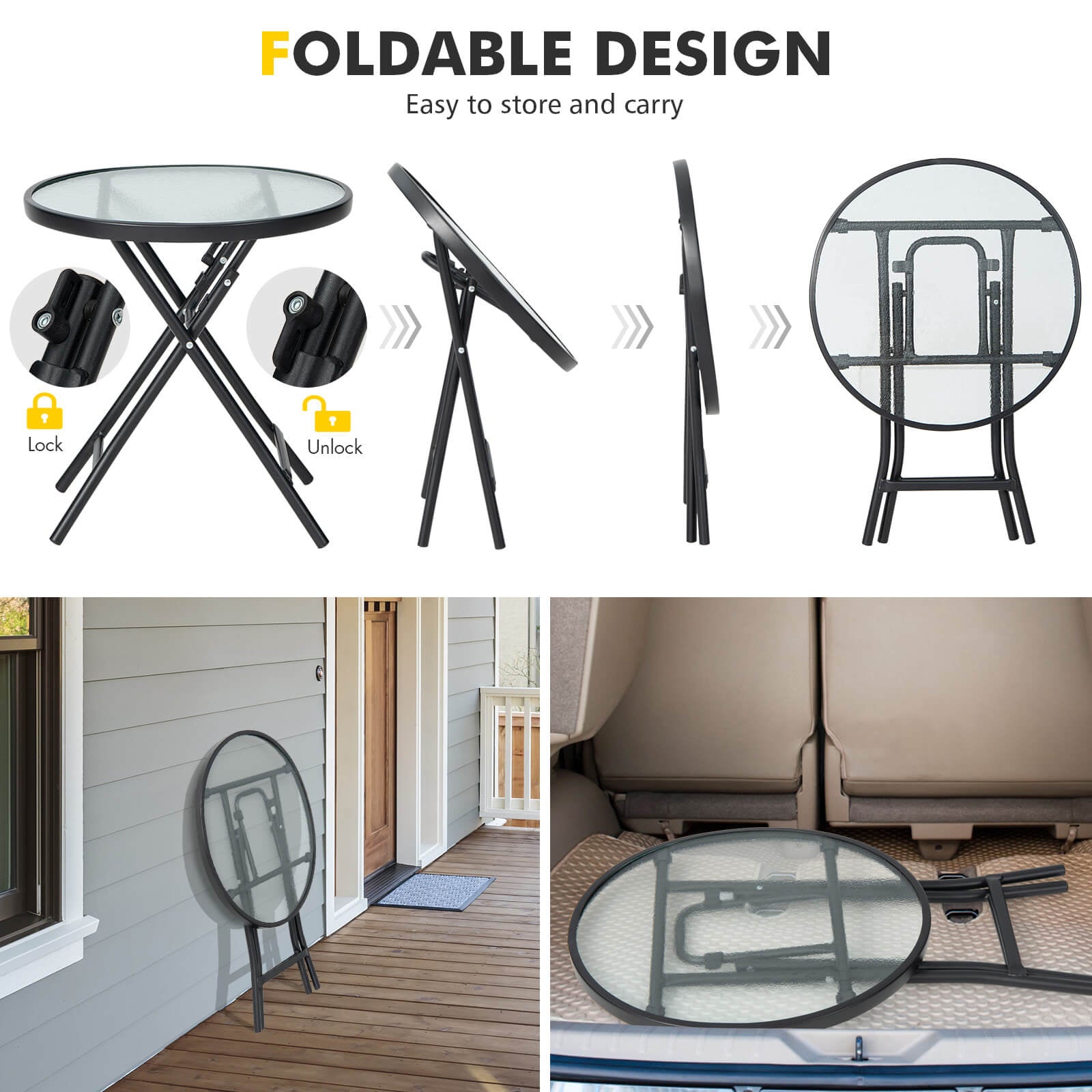 Patio Side Table, Tempered Glass Tabletop, Black Patio Coffee Tables at Gallery Canada
