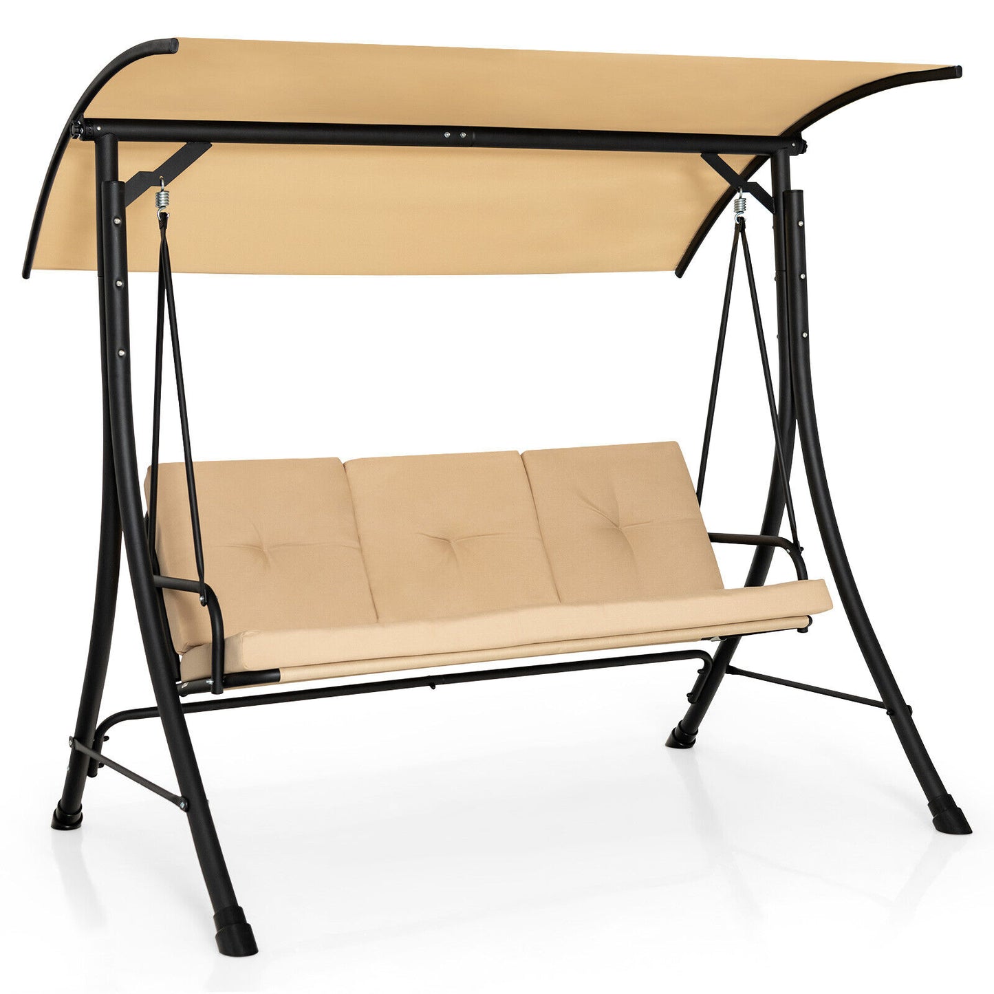 3-Seat Outdoor Porch Swing, Adjustable Canopy, Padded Cushions, Beige Porch Swings at Gallery Canada