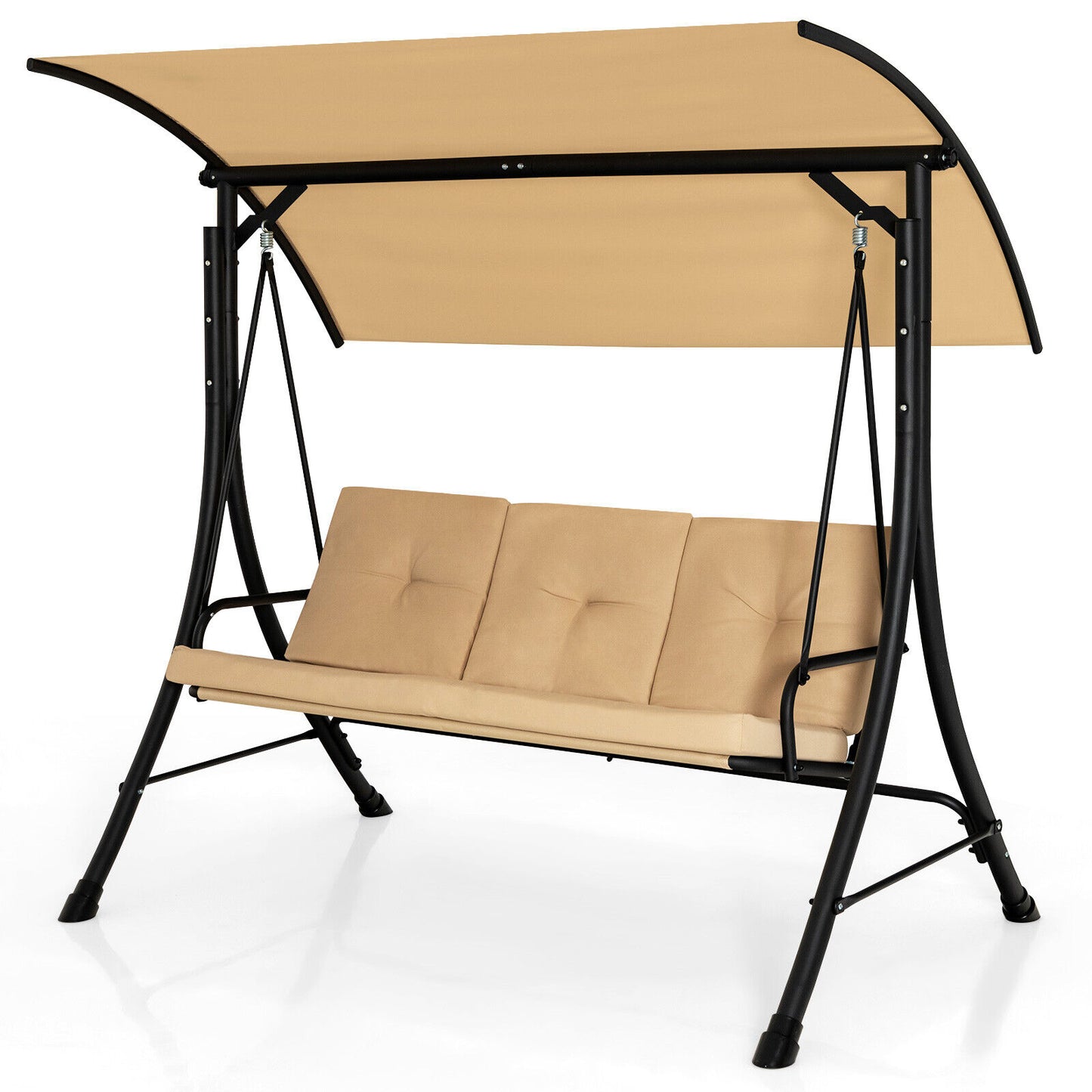3-Seat Outdoor Porch Swing, Adjustable Canopy, Padded Cushions, Beige Porch Swings at Gallery Canada