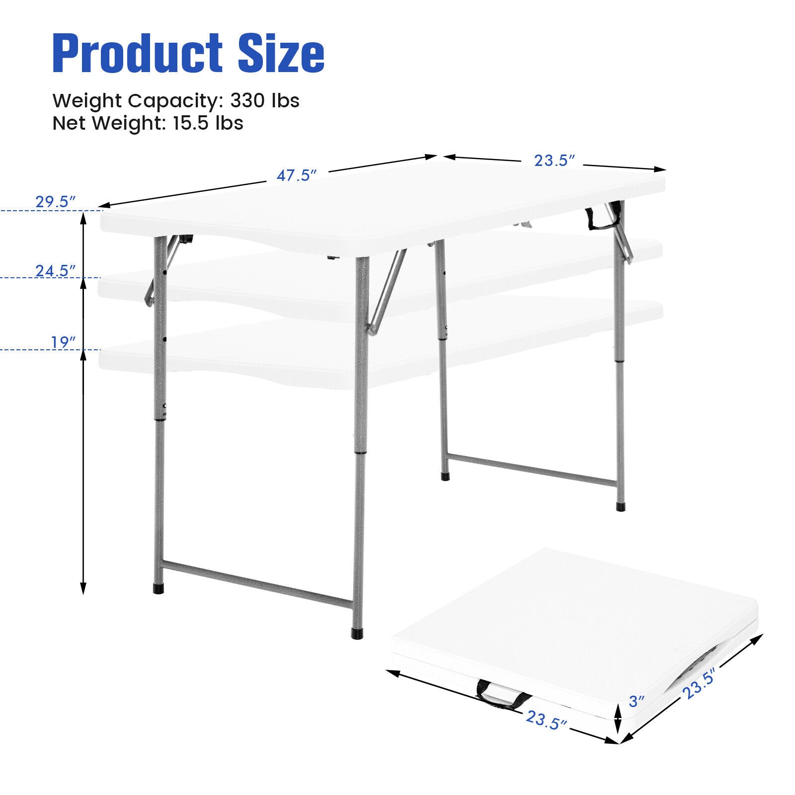 3-Level Adjustable Folding Table, White Camping Furniture at Gallery Canada