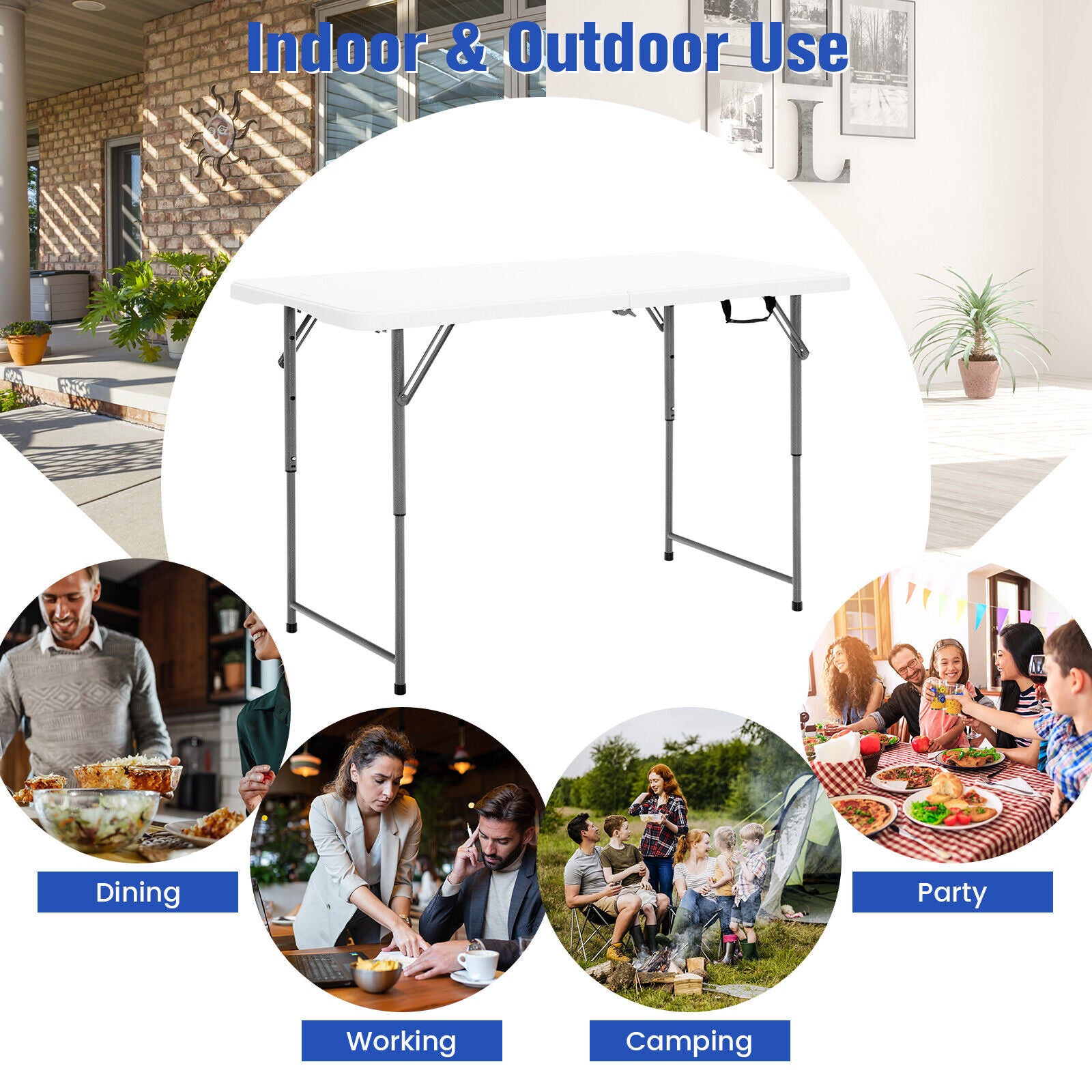 3-Level Adjustable Folding Table, White Camping Furniture at Gallery Canada