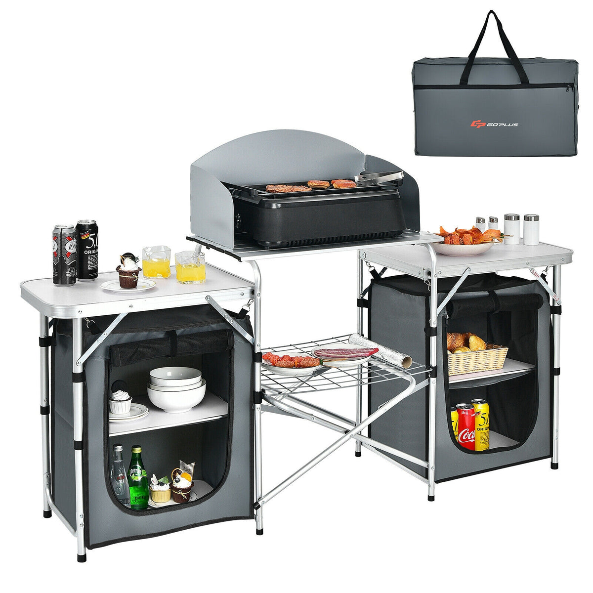 Folding Camping Table With Storage Organizer, Gray Camping Furniture at Gallery Canada