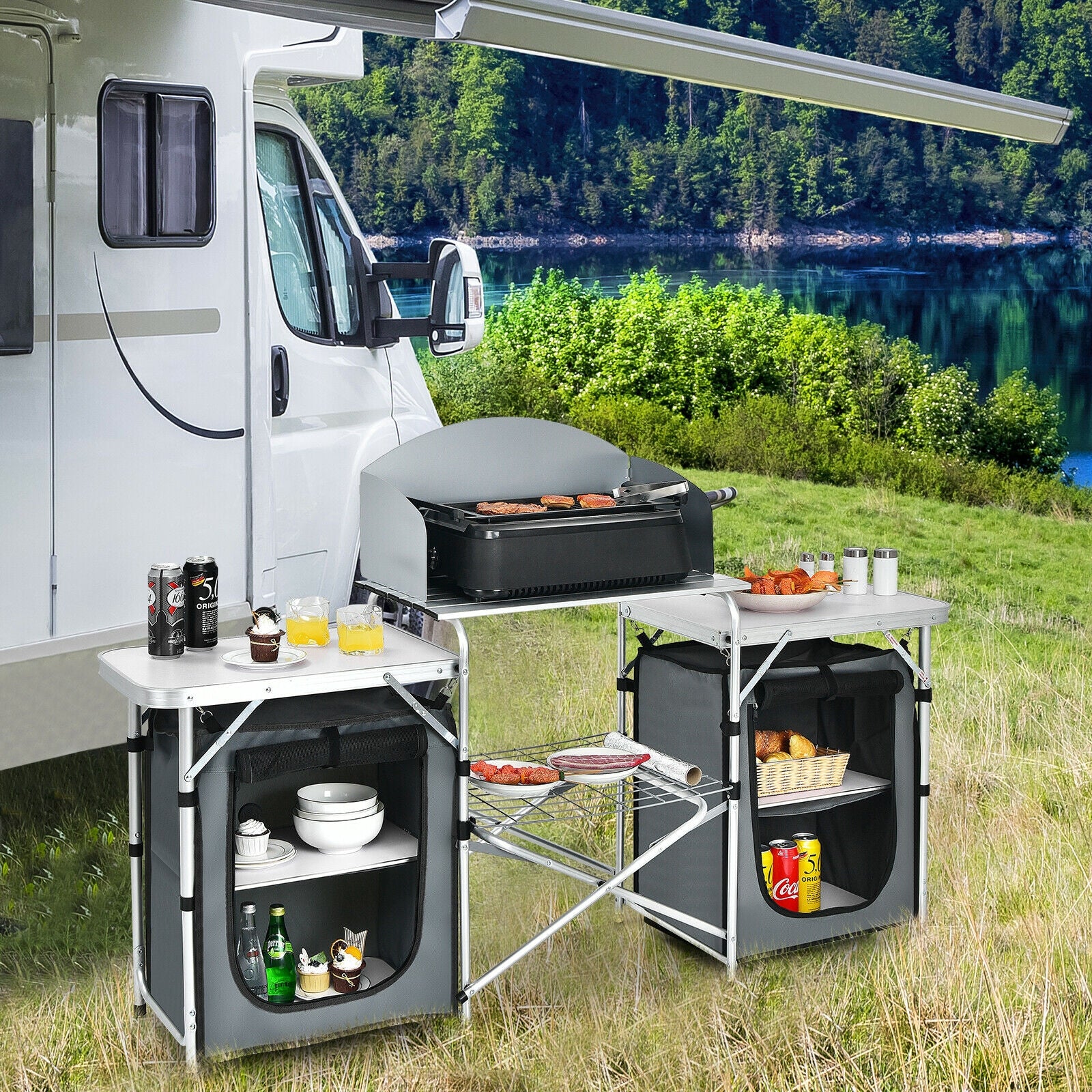 Folding Camping Table With Storage Organizer, Gray Camping Furniture at Gallery Canada