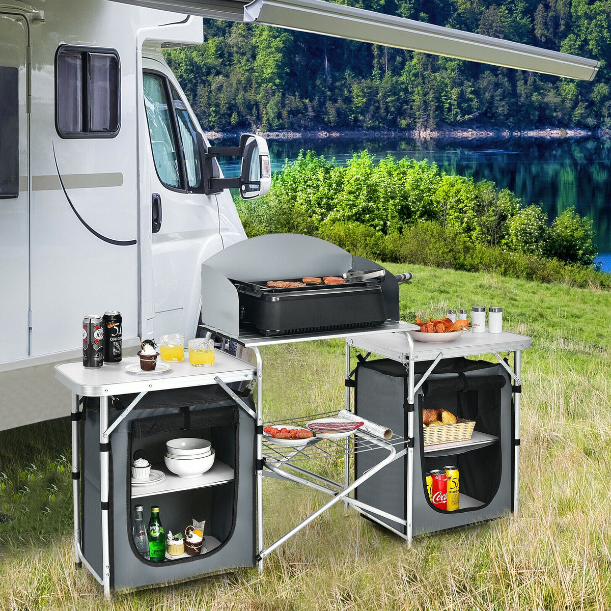 Folding Camping Table With Storage Organizer, Gray Camping Furniture at Gallery Canada