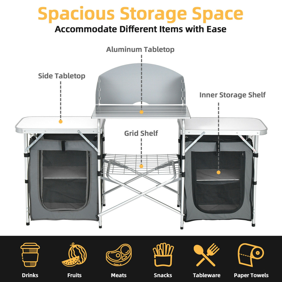 Folding Camping Table With Storage Organizer, Gray Camping Furniture at Gallery Canada