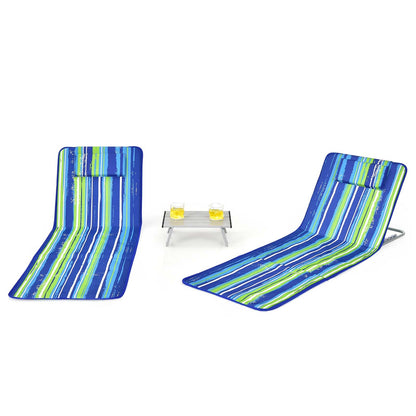 3 Piece Beach Lounge Chair Mat Set, 2 Adjustable Chairs With Table, Stripe-Stripe, Blue & Green Beach & Lawn Chairs at Gallery Canada