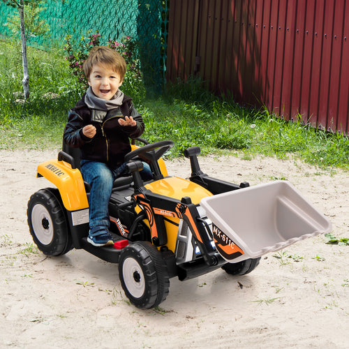 Kids Ride On Excavator, 12V Battery Powered, Adjustable Arm And Bucket, Yellow