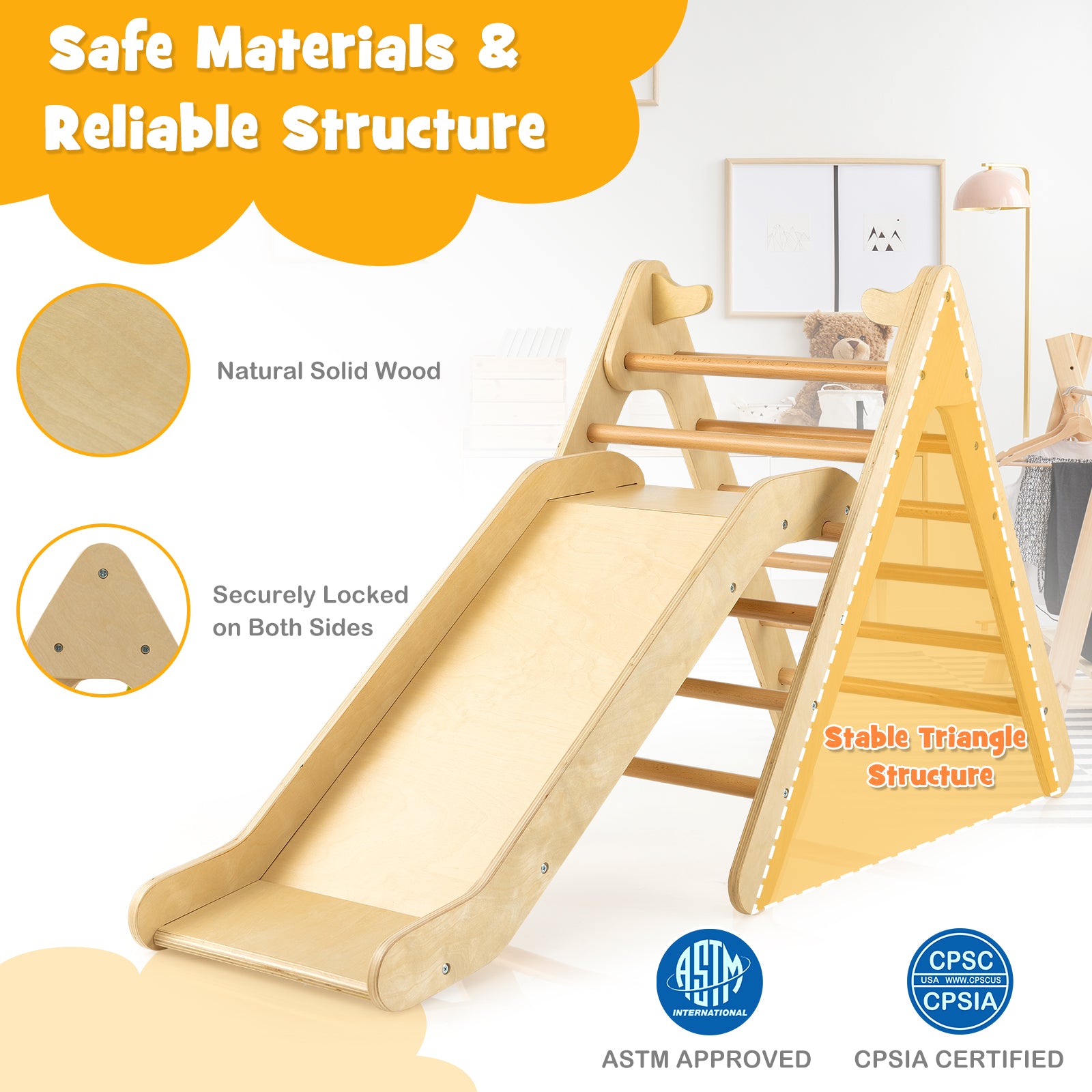 Wooden Triangle Climber Set, Adjustable Slide, Natural Climbers & Slides at Gallery Canada