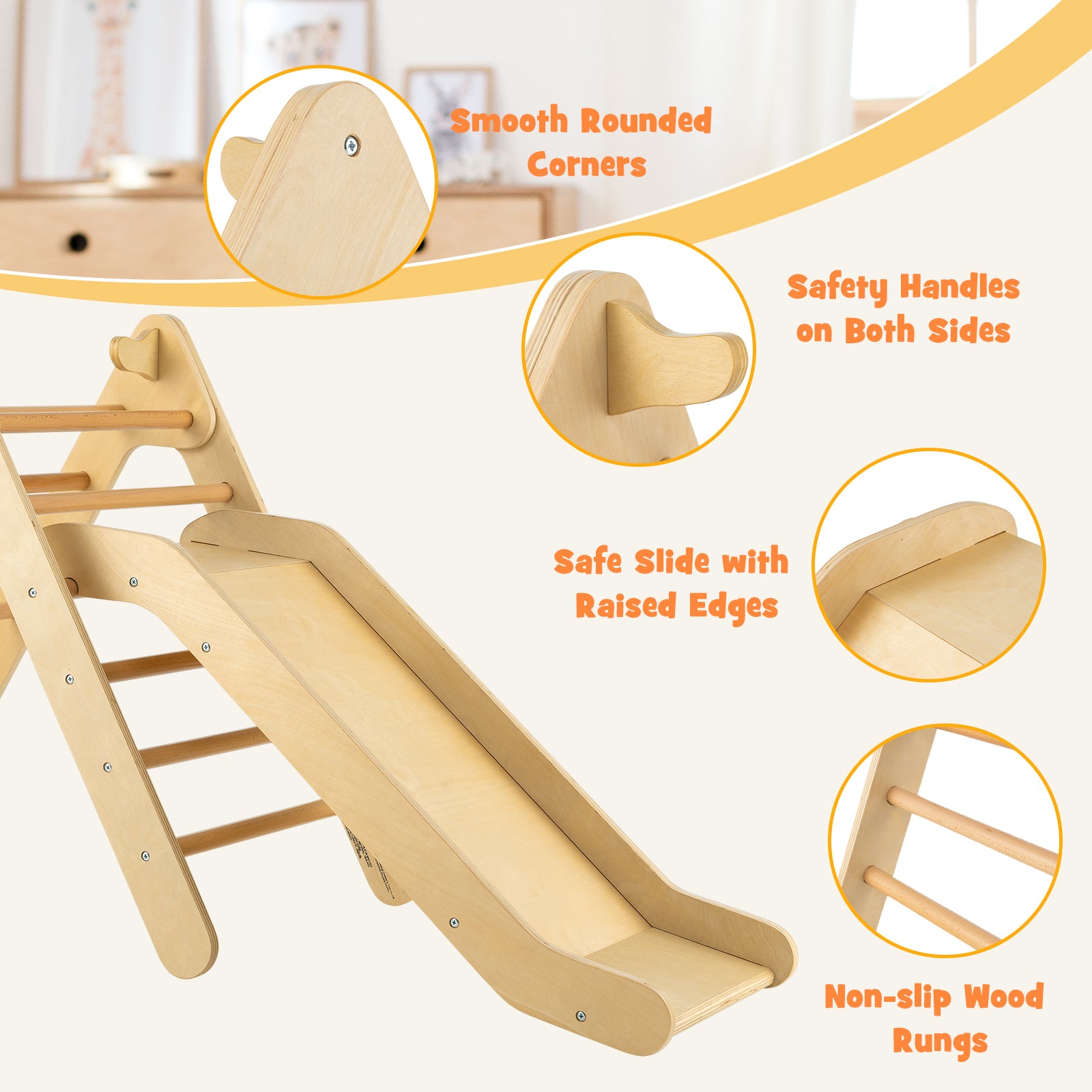 Wooden Triangle Climber Set, Adjustable Slide, Natural Climbers & Slides at Gallery Canada