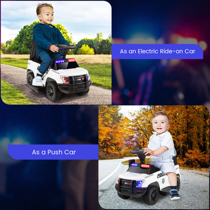 Kids Ride On Police Car, 6V, Real Megaphone Siren Lights, White Powered Ride On Toys at Gallery Canada