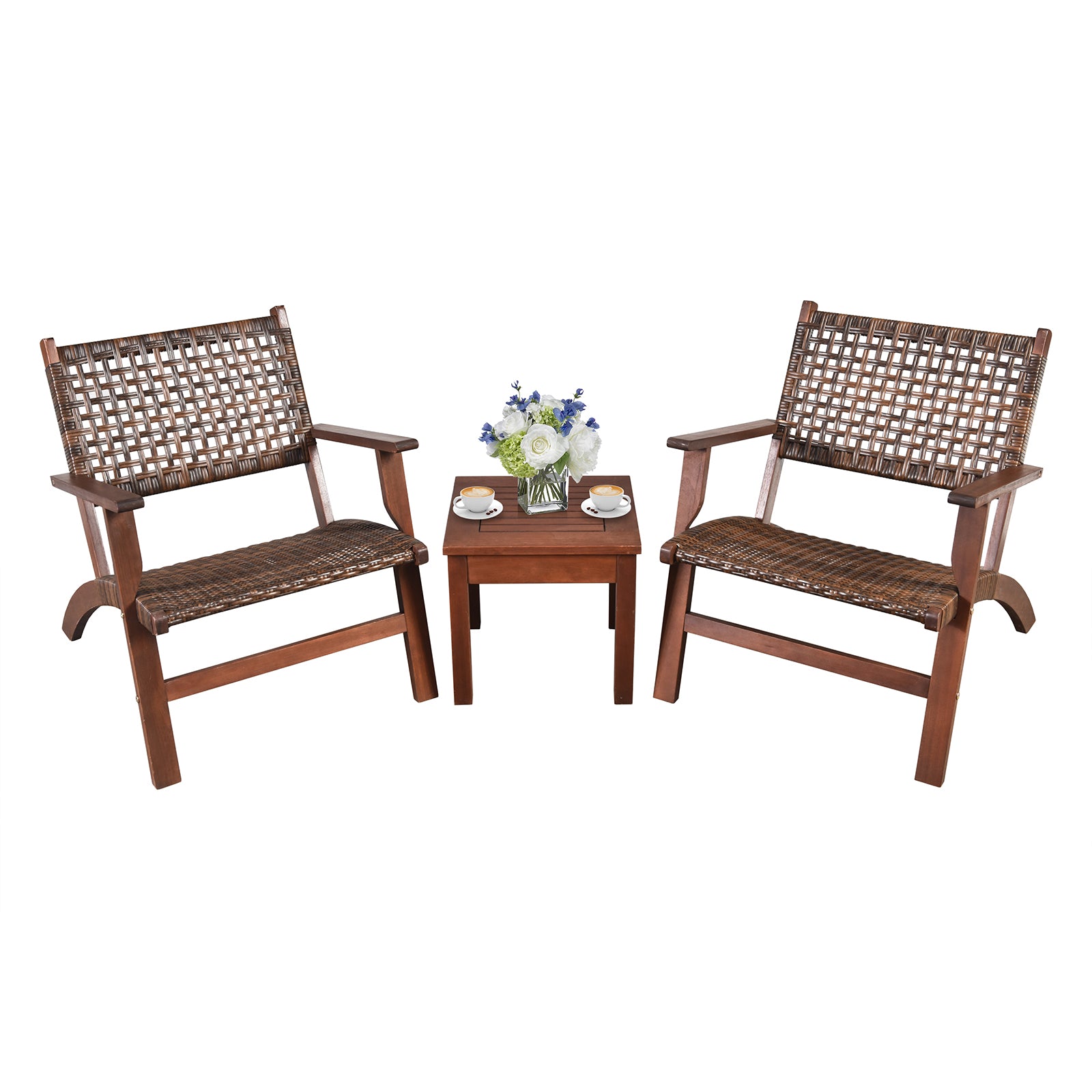 3 Piece Outdoor Wooden Rattan Patio Set, Brown Patio Conversation Sets at Gallery Canada