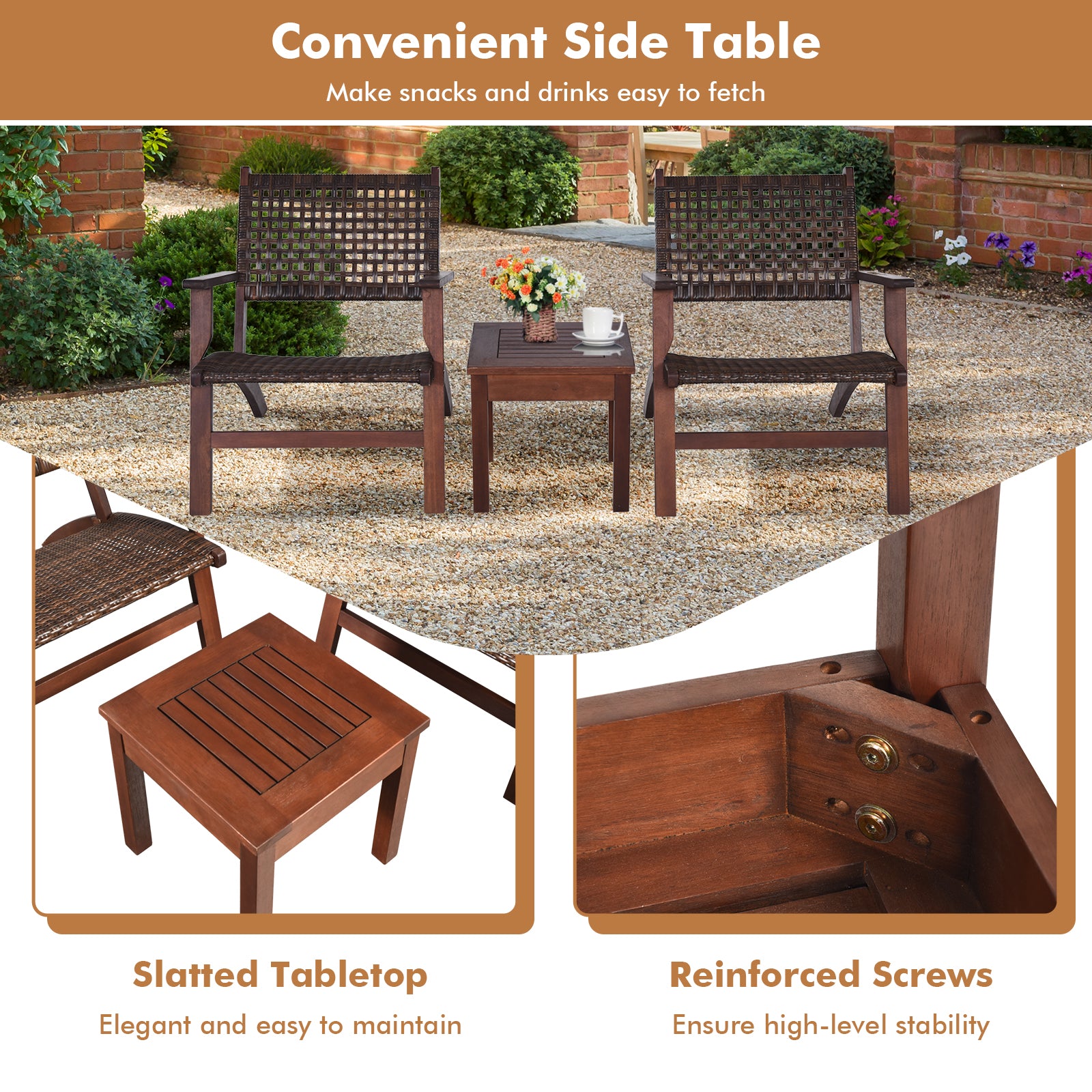 3 Piece Outdoor Wooden Rattan Patio Set, Brown Patio Conversation Sets at Gallery Canada