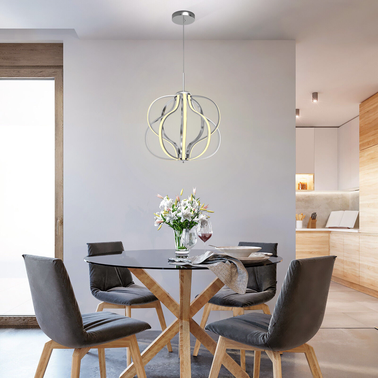Modern Dimmable LED Chandelier, Silver, Warm White Ceiling Lights at Gallery Canada