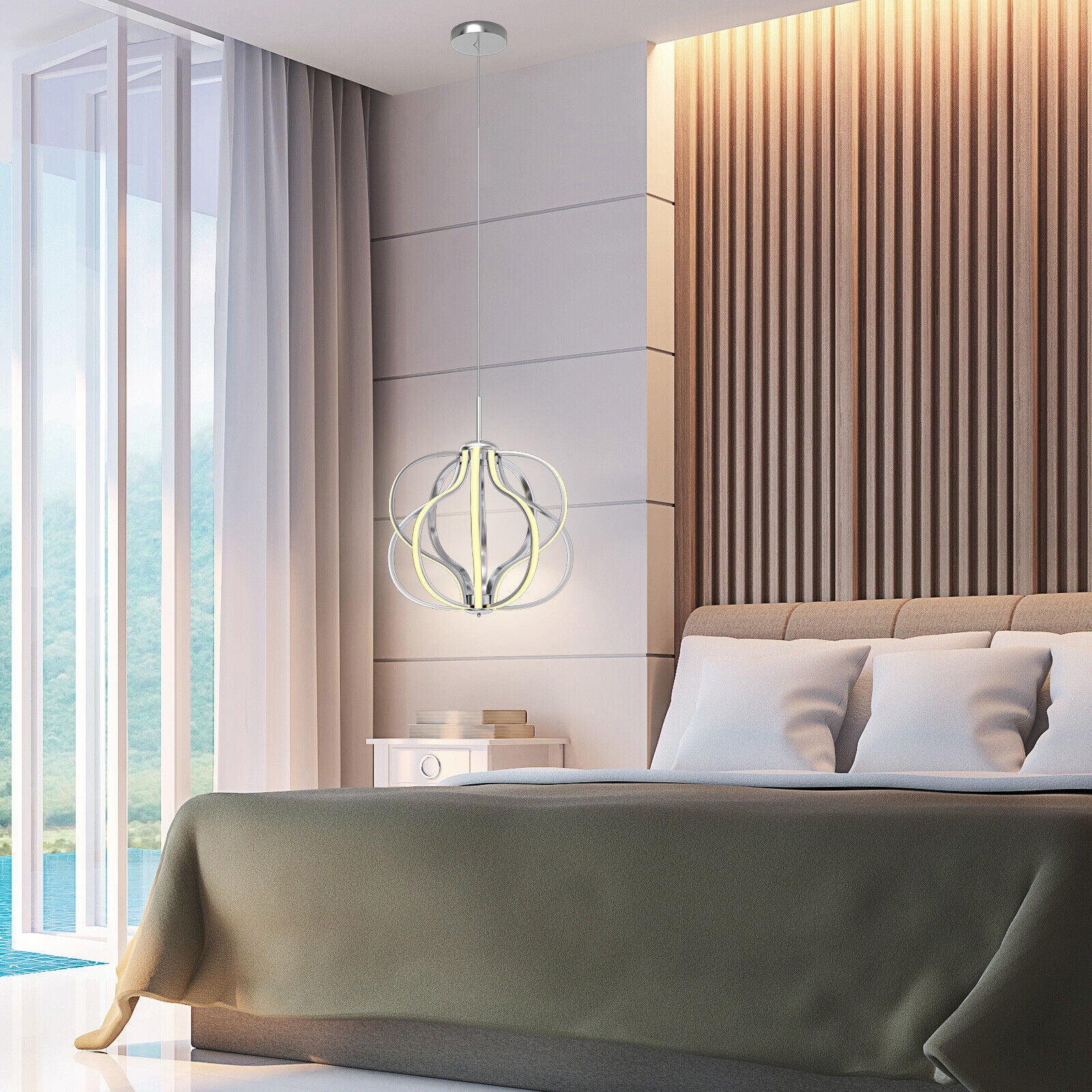 Modern Dimmable LED Chandelier, Silver, Warm White Ceiling Lights at Gallery Canada