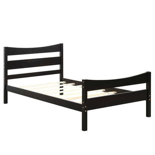 Twin Size Platform Bed Frame, Slat Support Foundation, Dark Brown Simple Bed Frame Dark Brown at Gallery Canada