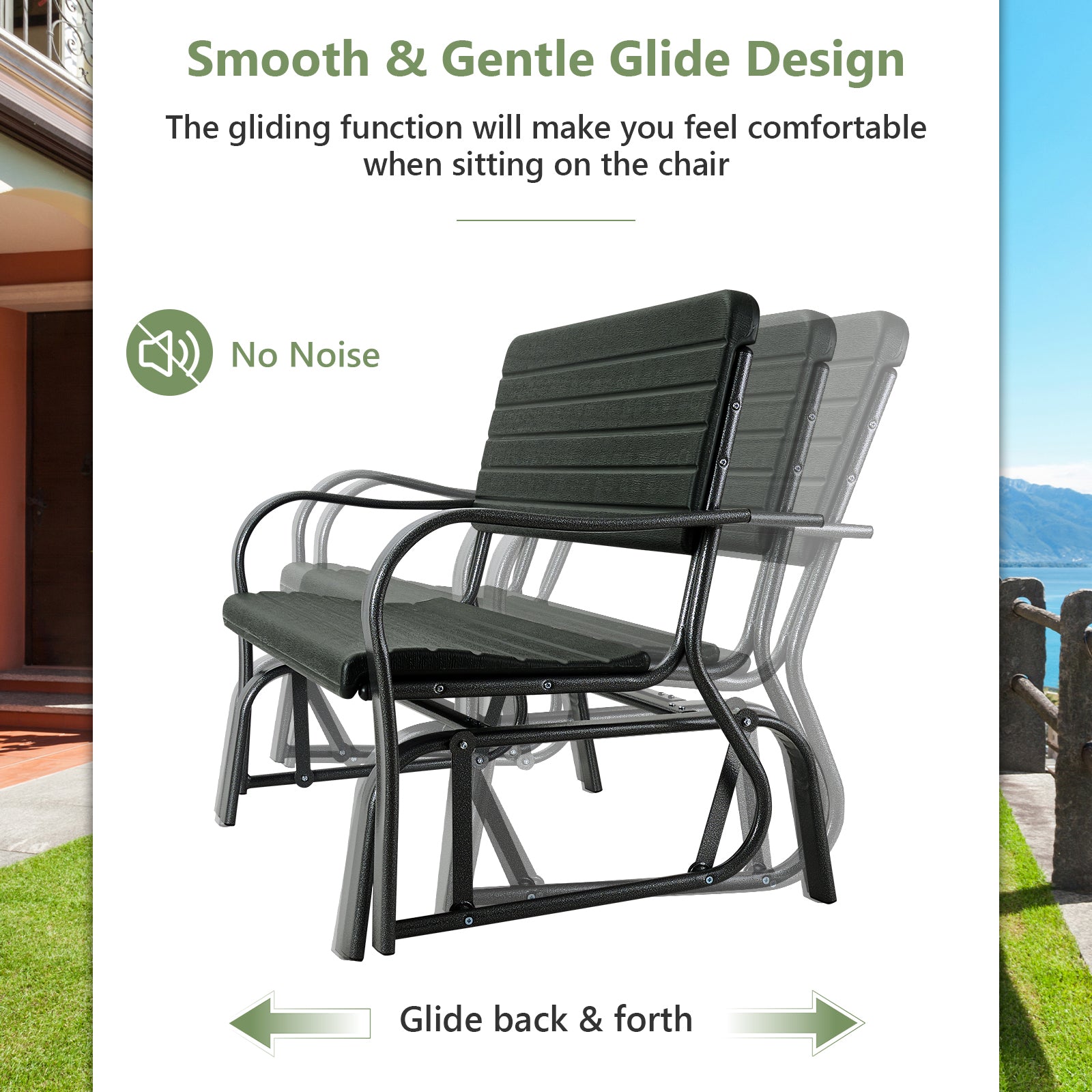 2-Seat Porch Glider, HDPE Back Seat, Steel Frame, Black Patio Rocking Chairs & Gliders at Gallery Canada