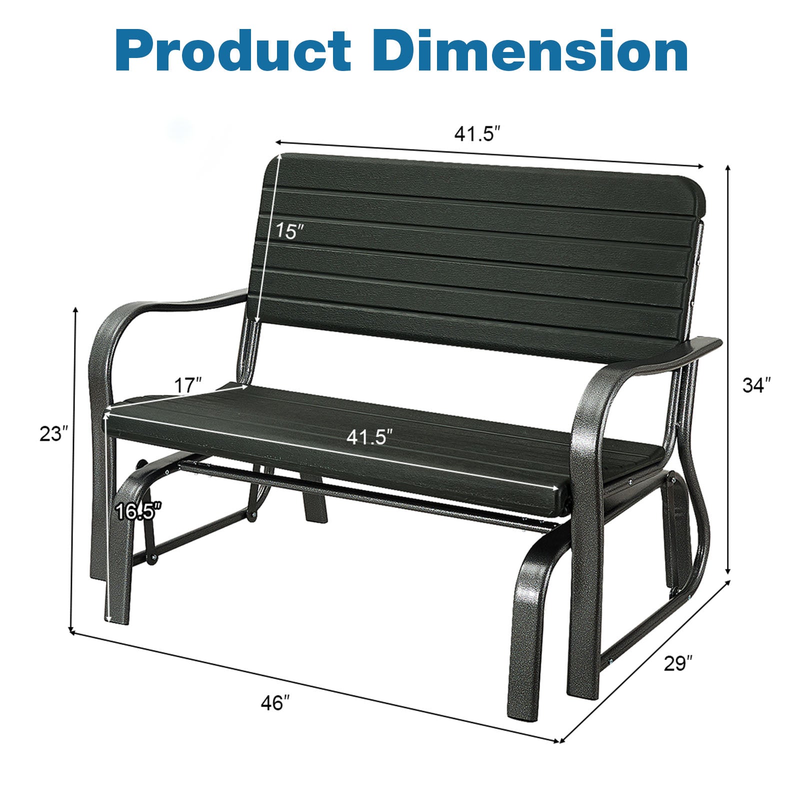 2-Seat Porch Glider, HDPE Back Seat, Steel Frame, Black Patio Rocking Chairs & Gliders at Gallery Canada