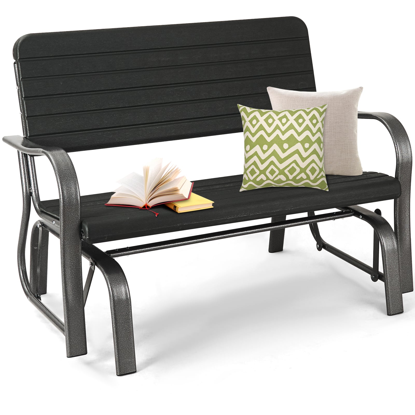 2-Seat Porch Glider, HDPE Back Seat, Steel Frame, Black Patio Rocking Chairs & Gliders at Gallery Canada