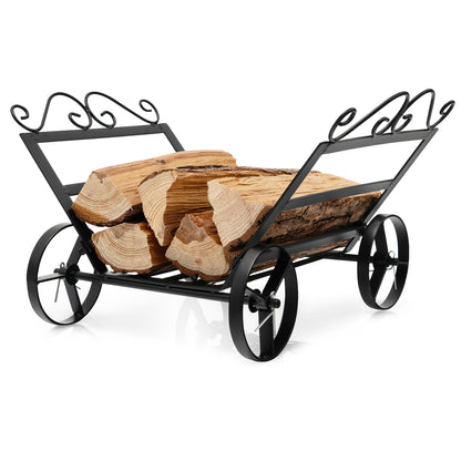 Decorative Rustproof Steel Firewood Rack With Wheels, Black Log Storage at Gallery Canada