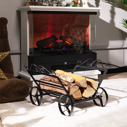 Decorative Rustproof Steel Firewood Rack With Wheels, Black Log Storage at Gallery Canada