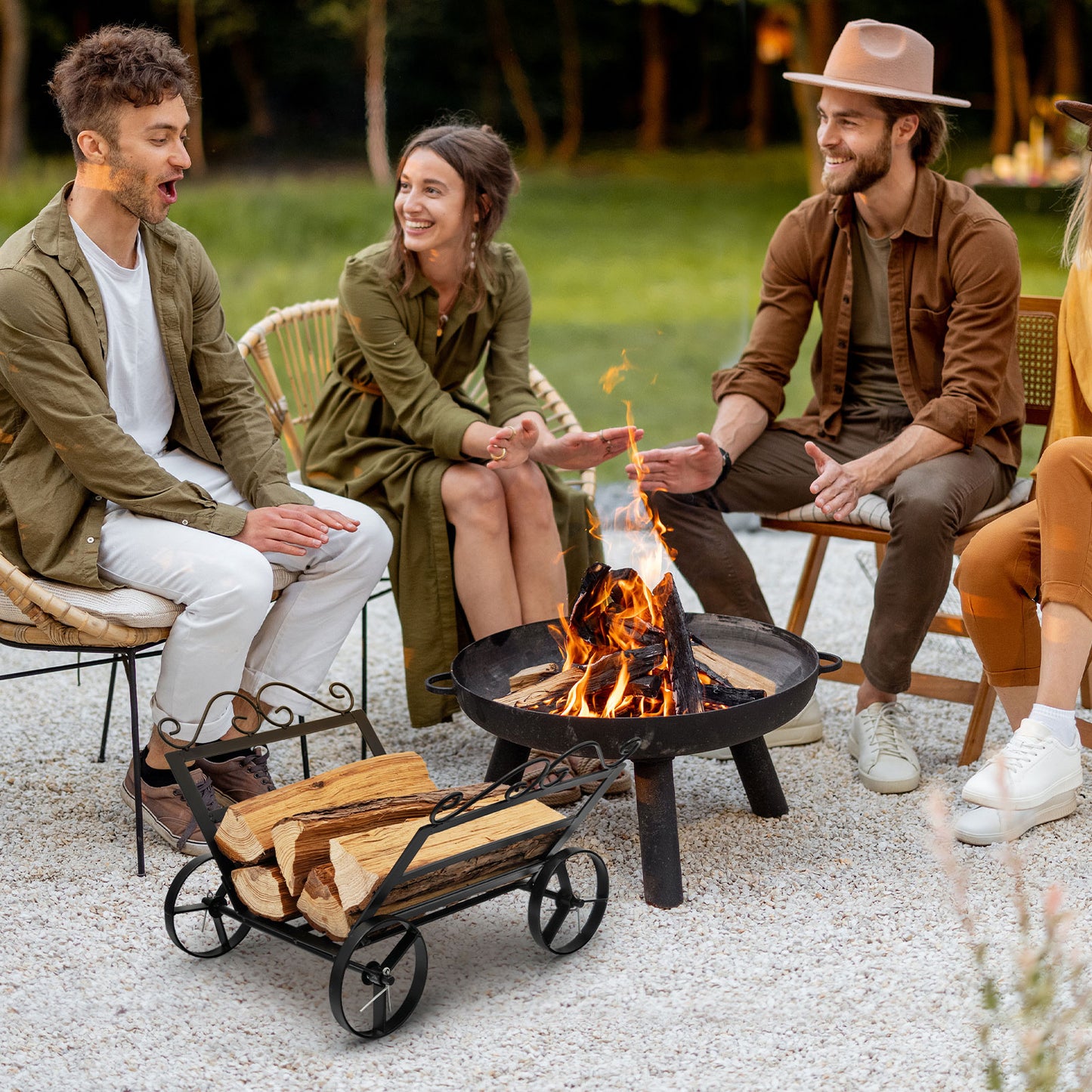Decorative Rustproof Steel Firewood Rack With Wheels, Black Log Storage at Gallery Canada