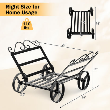 Decorative Rustproof Steel Firewood Rack With Wheels, Black Log Storage at Gallery Canada