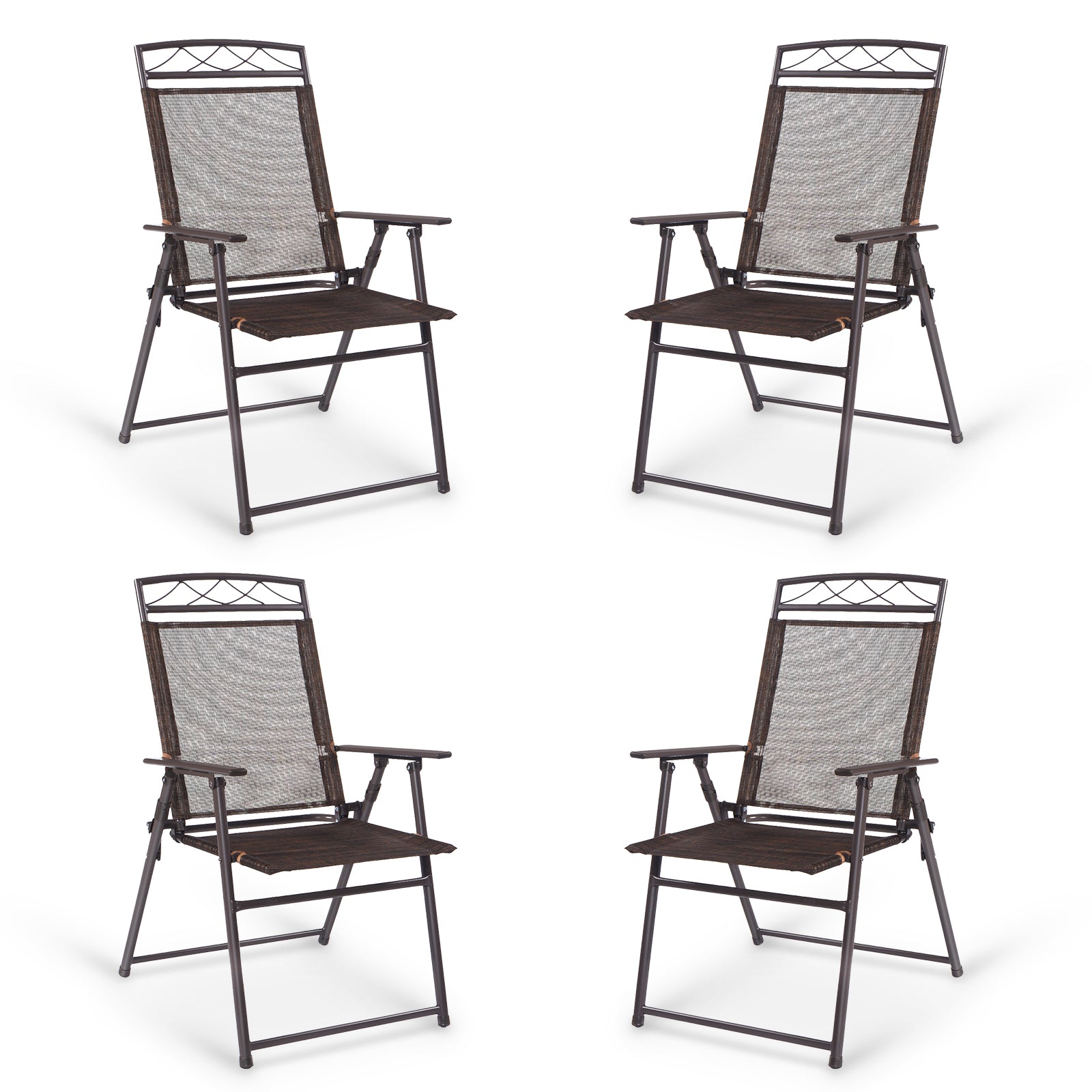 Set Of 4 Patio Folding Sling Chairs, Brown Beach & Lawn Chairs Brown at Gallery Canada