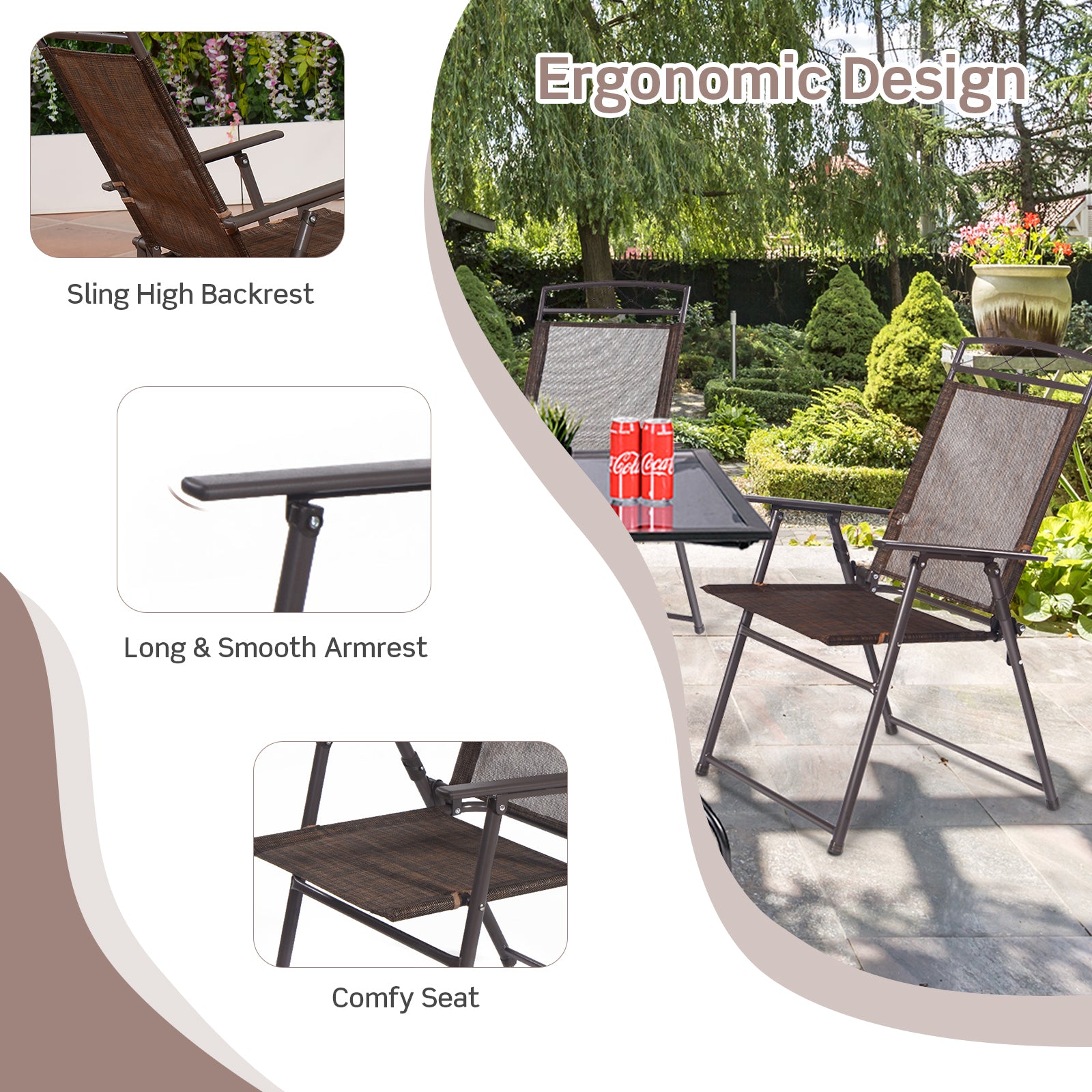 Set Of 4 Patio Folding Sling Chairs, Brown Beach & Lawn Chairs at Gallery Canada