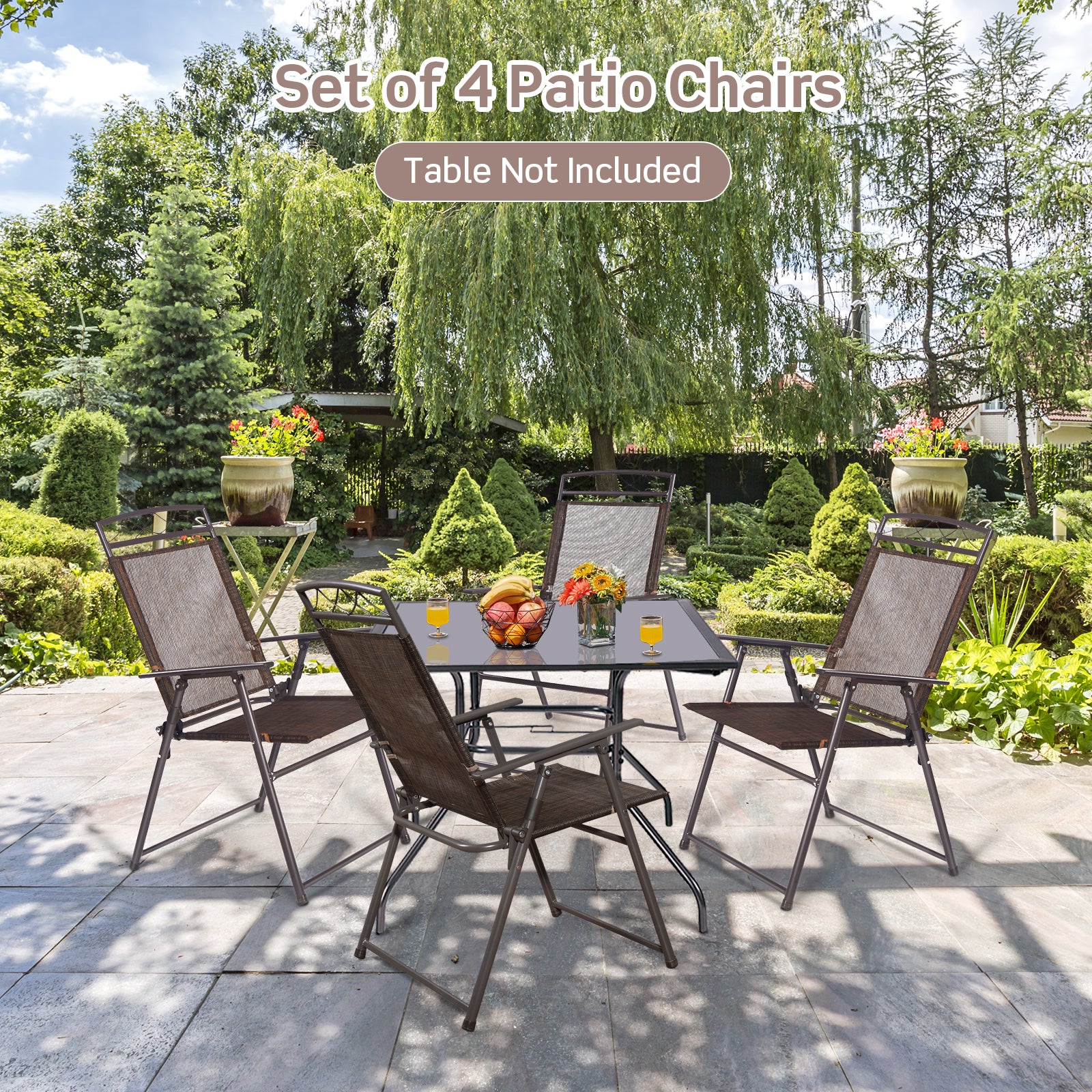 Set Of 4 Patio Folding Sling Chairs, Brown Beach & Lawn Chairs at Gallery Canada