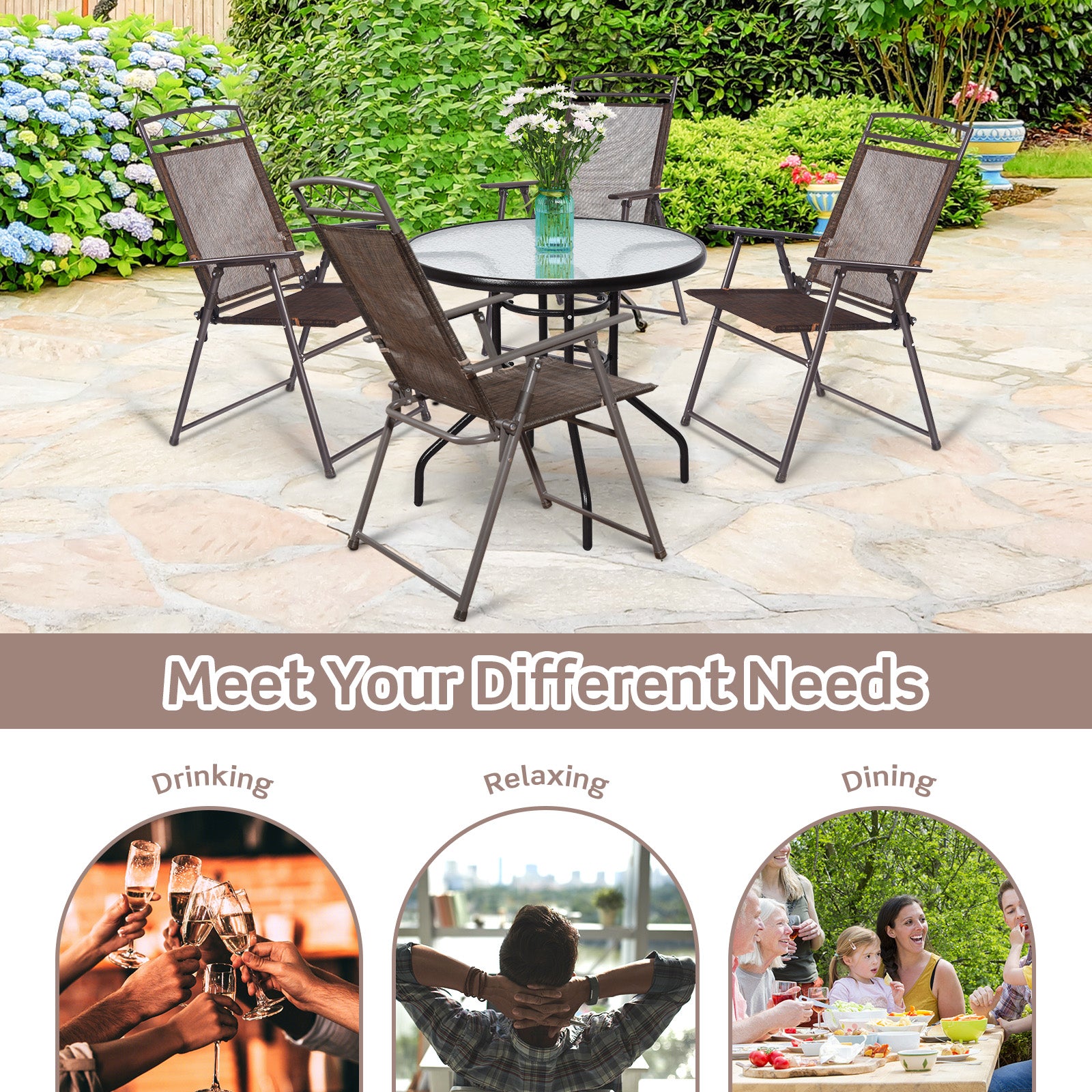 Set Of 4 Patio Folding Sling Chairs, Brown Beach & Lawn Chairs at Gallery Canada