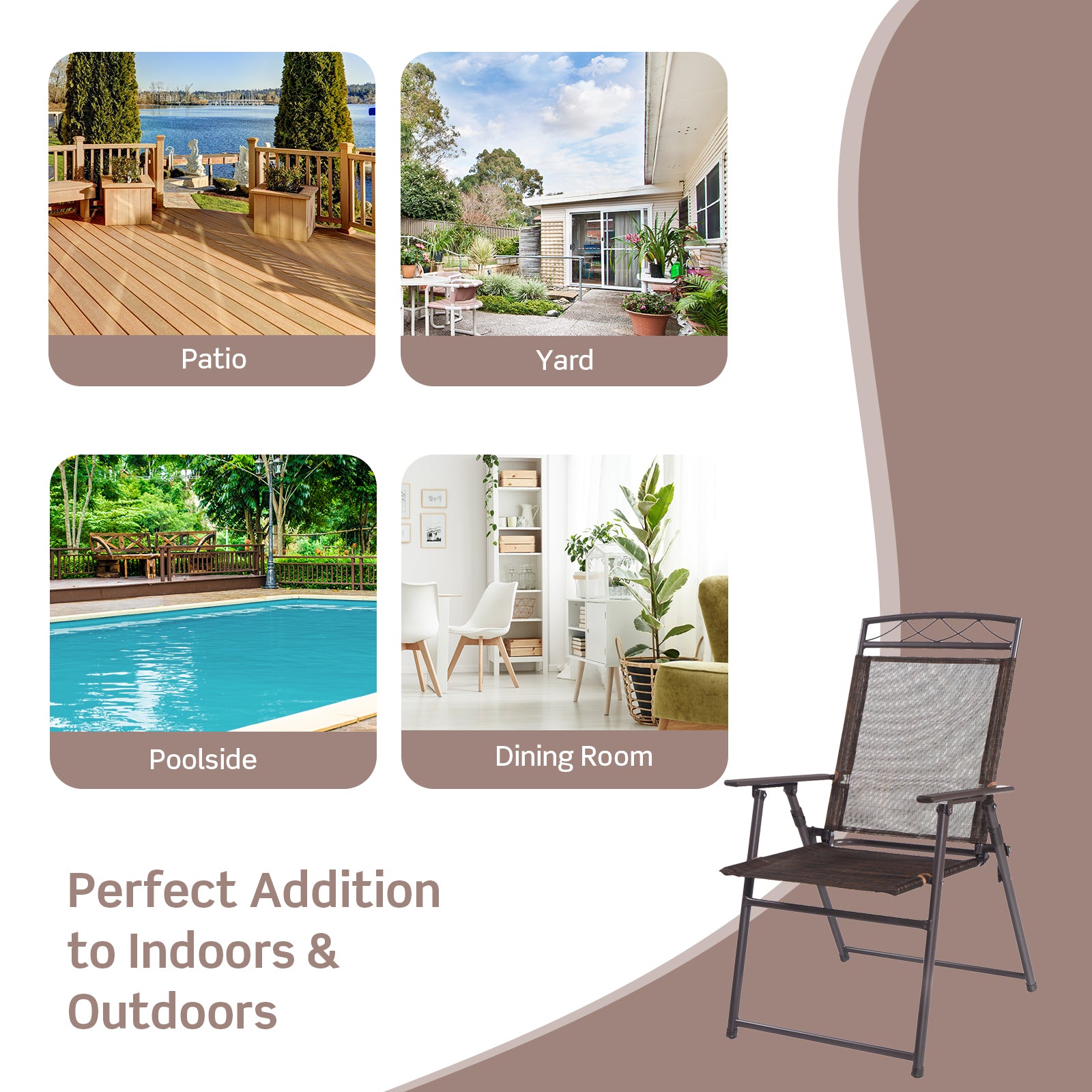 Set Of 4 Patio Folding Sling Chairs, Brown Beach & Lawn Chairs at Gallery Canada