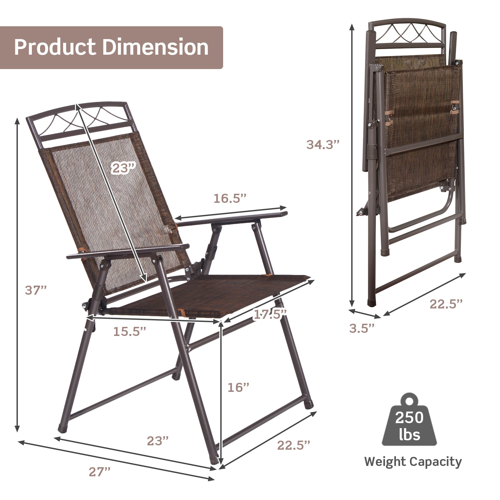 Set Of 4 Patio Folding Sling Chairs, Brown Beach & Lawn Chairs at Gallery Canada