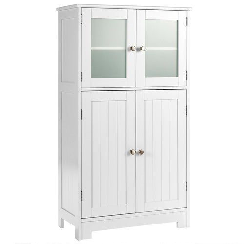 Bathroom Floor Storage Cabinet With Doors, Adjustable Shelf, White