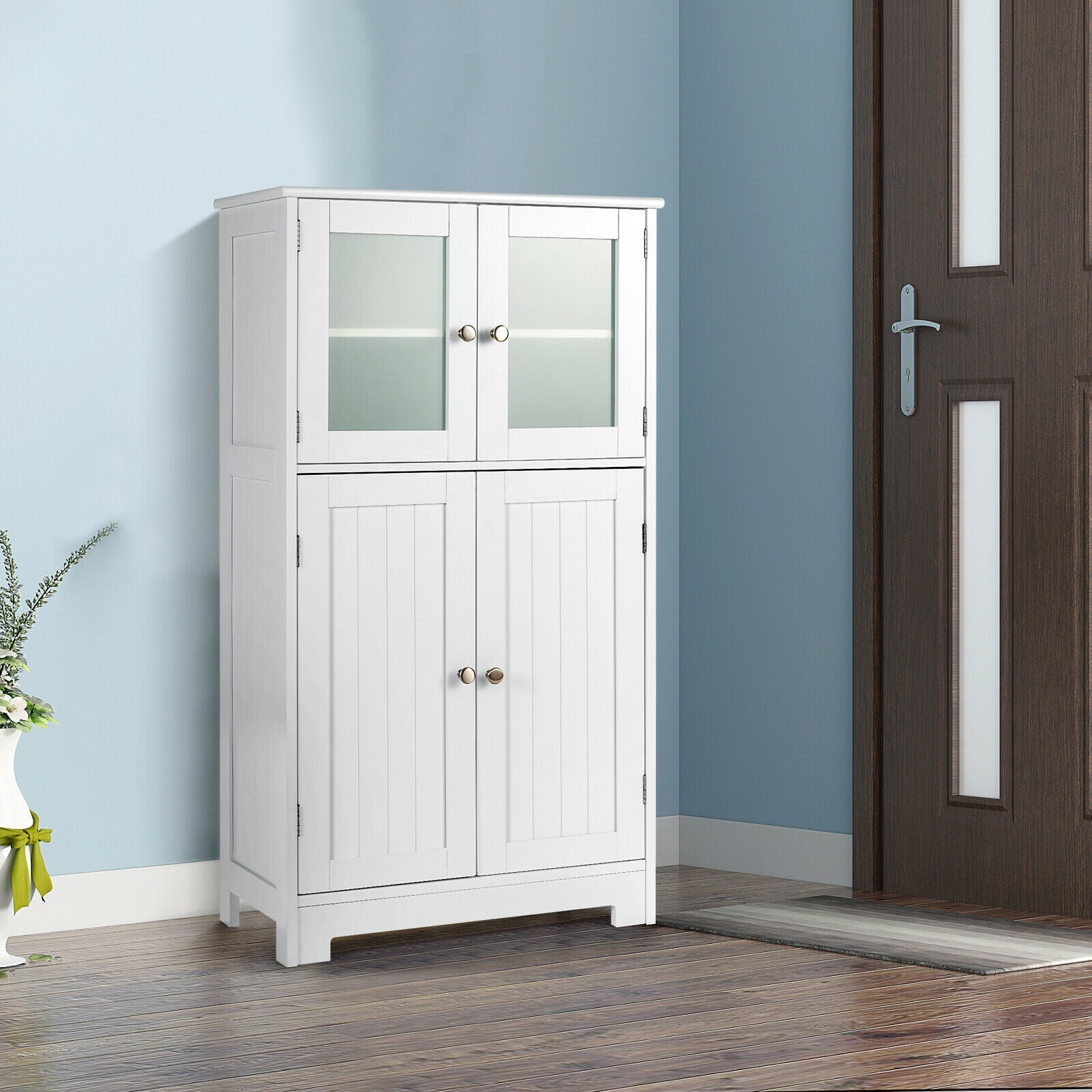 Bathroom Floor Storage Cabinet With Doors, Adjustable Shelf, White Floor Cabinets at Gallery Canada