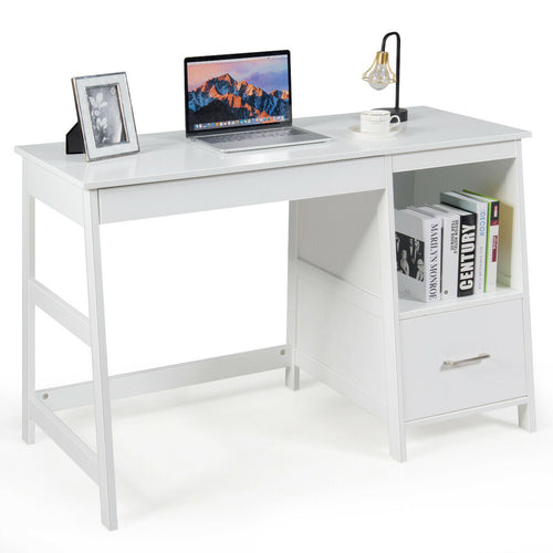 47.5 Inch Modern Computer Desk, 2 Storage Drawers, White