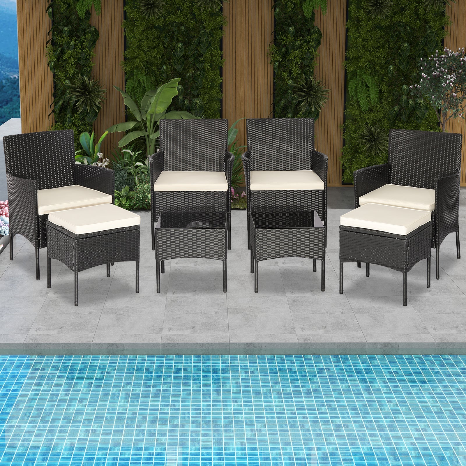 8 Piece Wicker Conversation Set, 2 Coffee Tables, 2 Ottomans, Off White Patio Conversation Sets at Gallery Canada