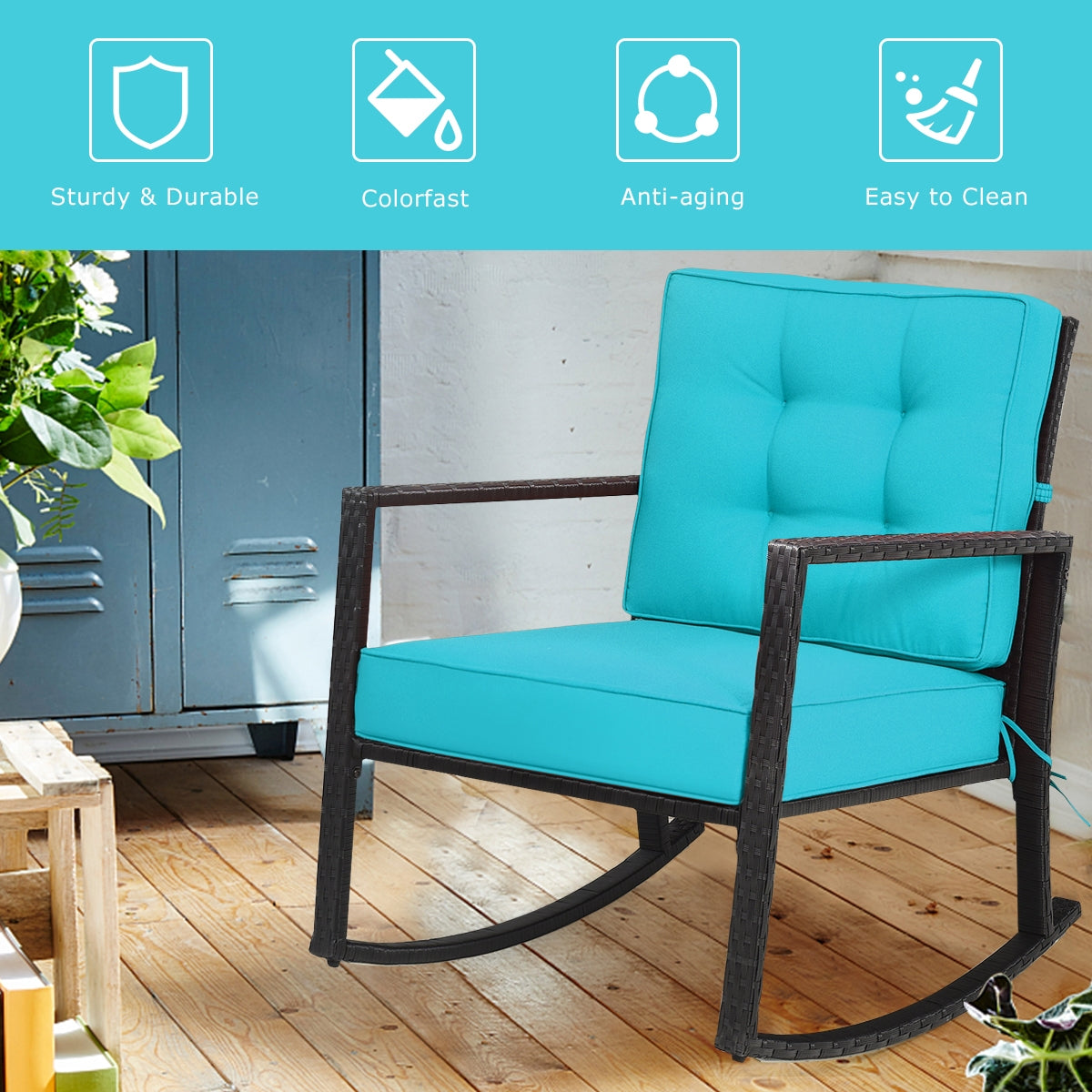 Patio Rattan Rocker Glider Chair, Turquoise Patio Rocking Chairs & Gliders at Gallery Canada