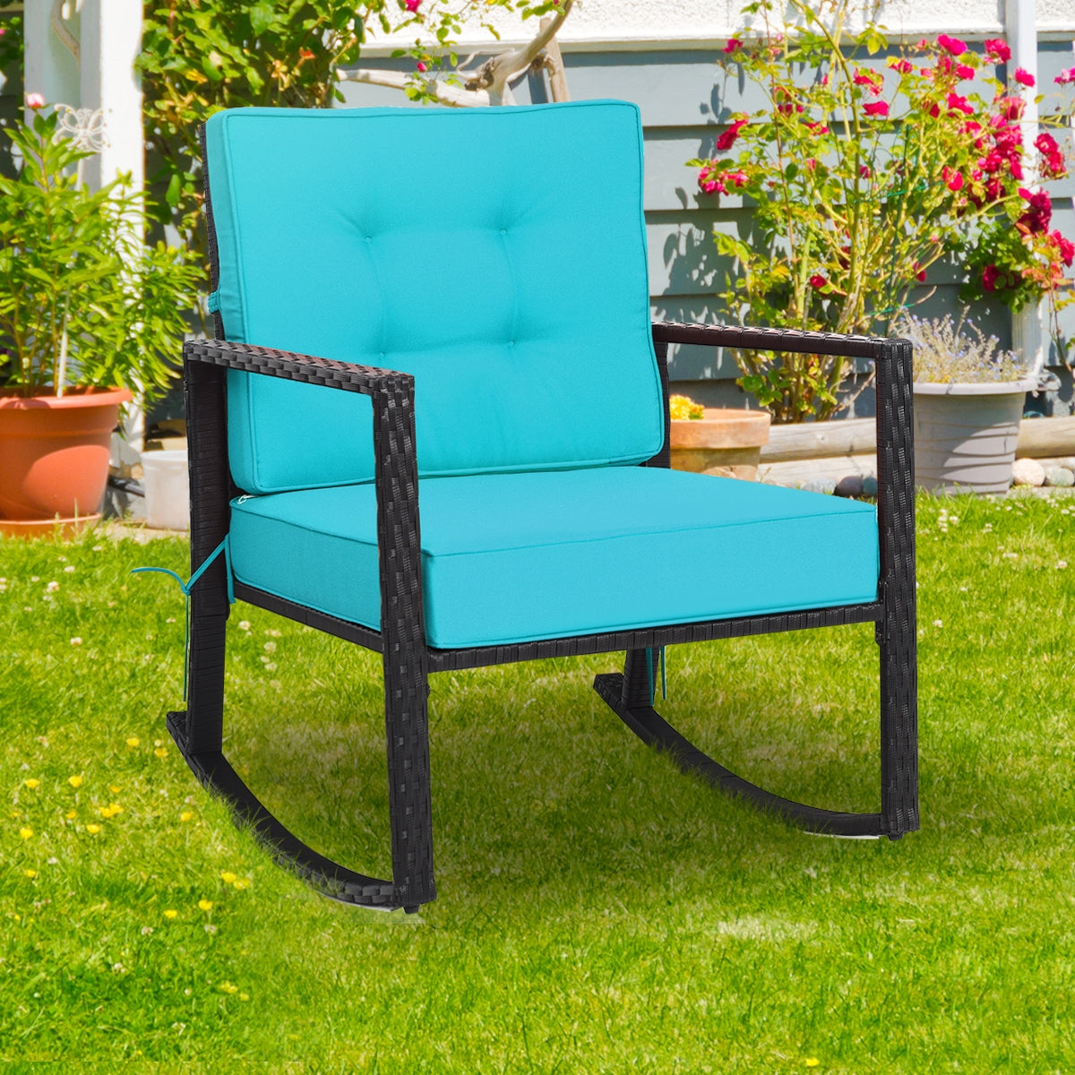 Patio Rattan Rocker Glider Chair, Turquoise Patio Rocking Chairs & Gliders at Gallery Canada