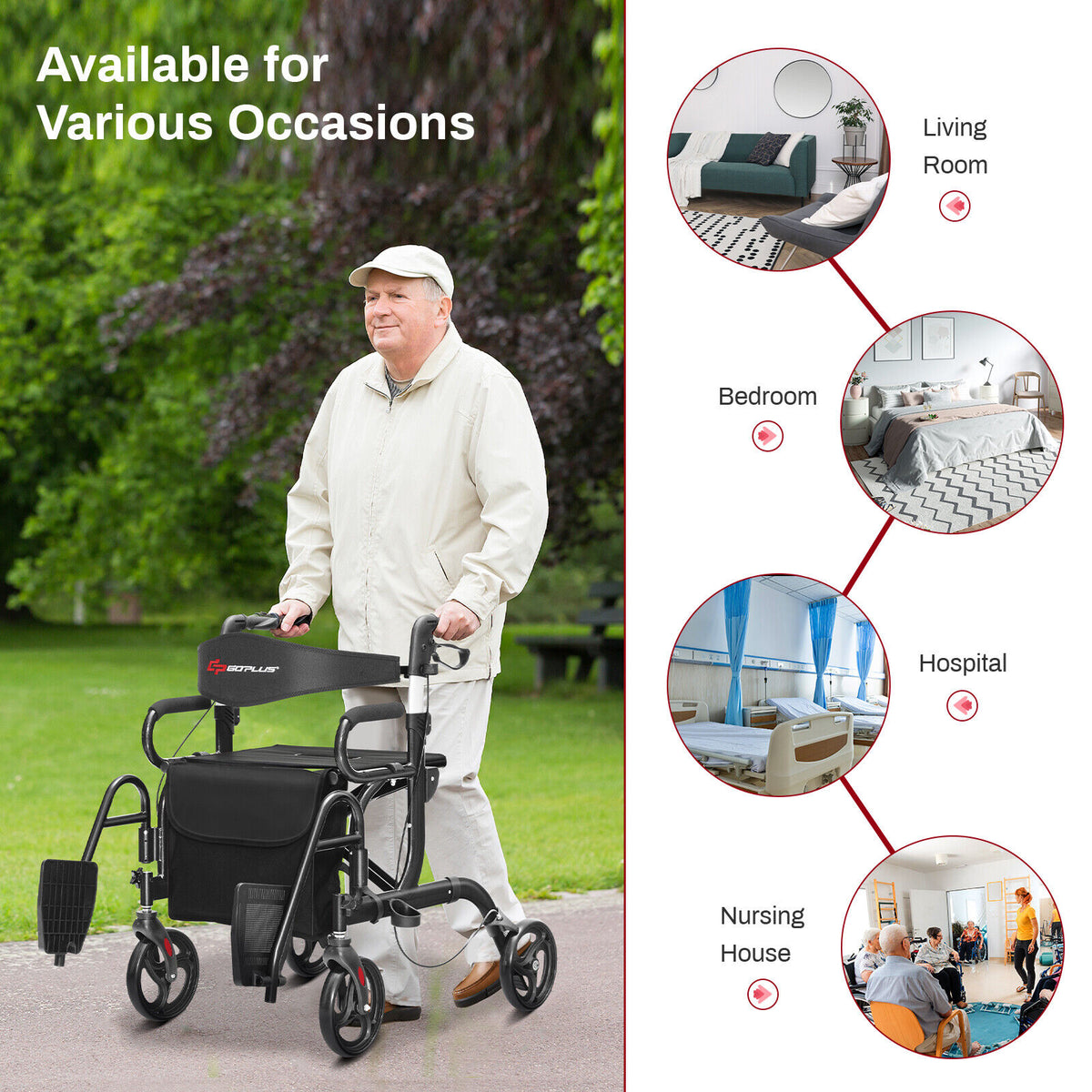 Folding Rollator Walker, 8-Inch Wheels, Seat, Black Walkers & Rollators at Gallery Canada