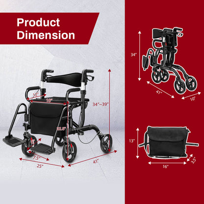Folding Rollator Walker, 8-Inch Wheels, Seat, Black Walkers & Rollators at Gallery Canada