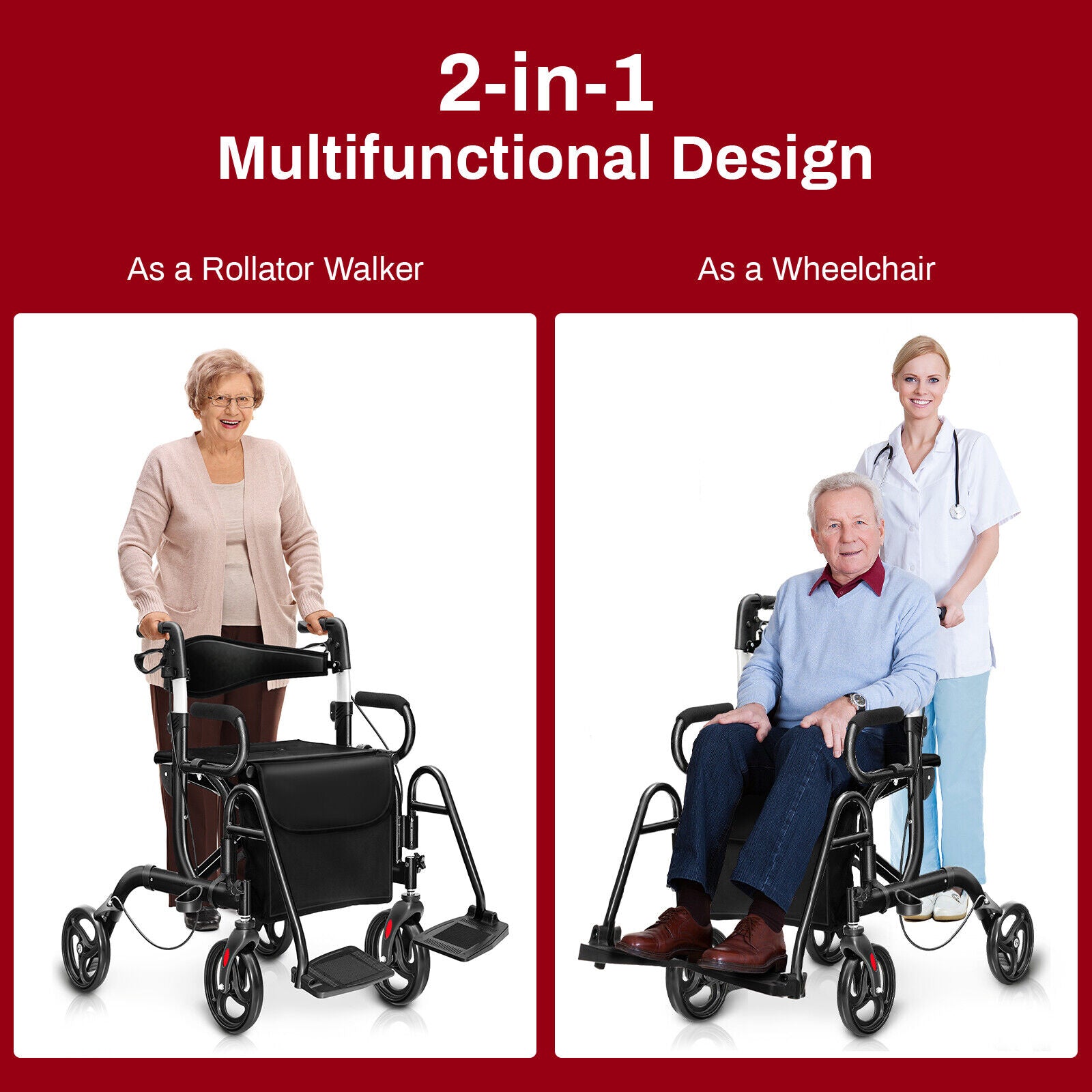 Folding Rollator Walker, 8-Inch Wheels, Seat, Black Walkers & Rollators at Gallery Canada
