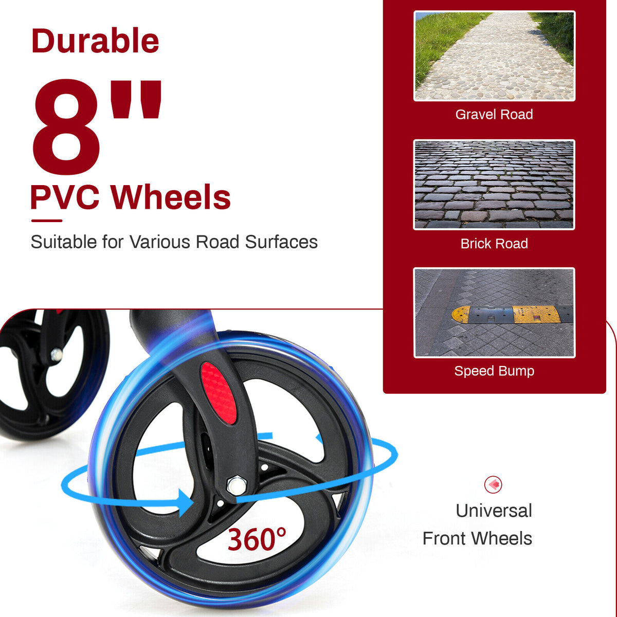 Folding Rollator Walker, 8-Inch Wheels, Seat, Black Walkers & Rollators at Gallery Canada