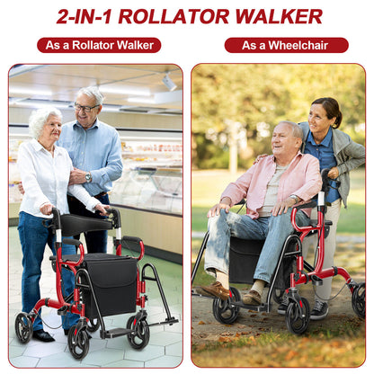 Folding Rollator Walker, 8-inch Wheels, Seat, Red Walkers & Rollators at Gallery Canada