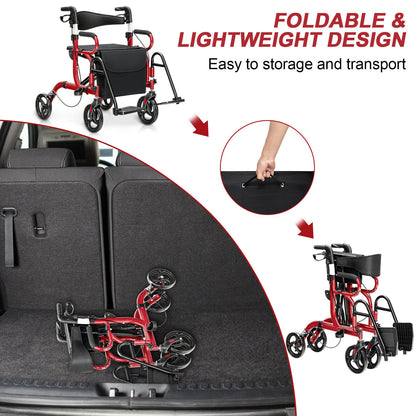 Folding Rollator Walker, 8-inch Wheels, Seat, Red Walkers & Rollators at Gallery Canada