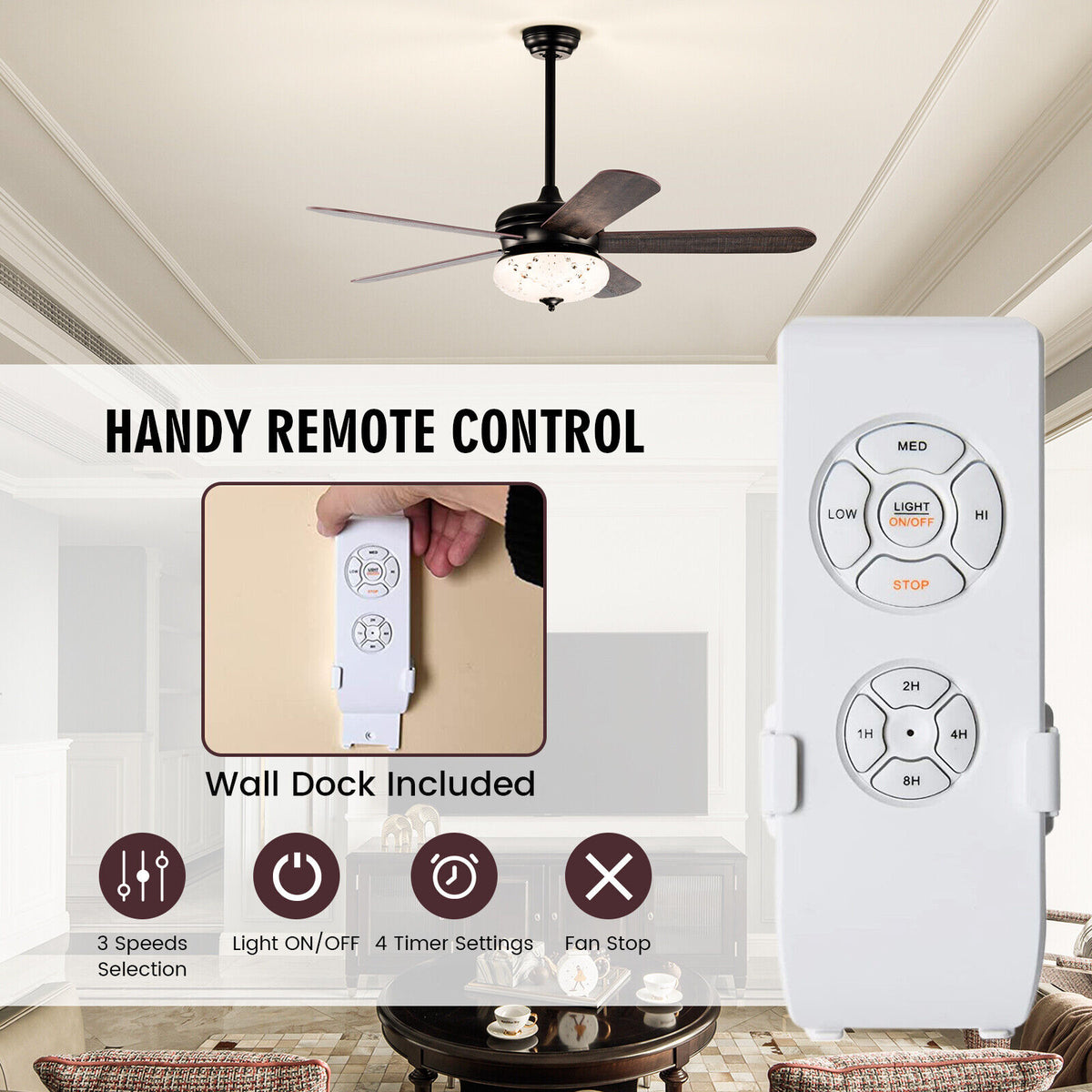 52 Inches Ceiling Fan With Remote Control, Walnut Ceiling Fans at Gallery Canada