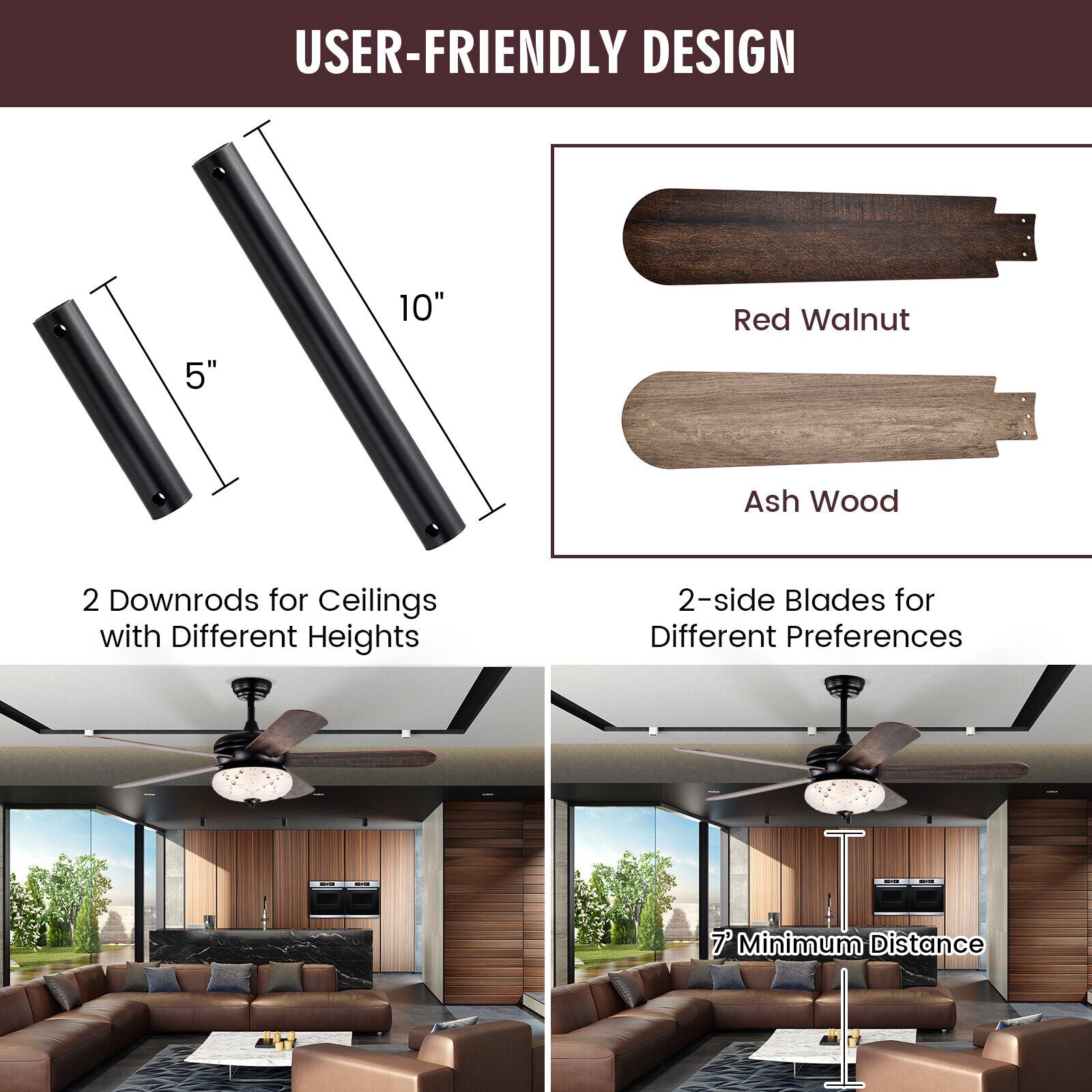 52 Inches Ceiling Fan With Remote Control, Walnut Ceiling Fans at Gallery Canada