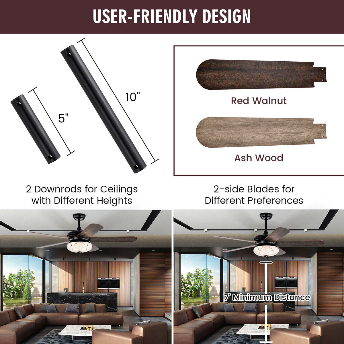 52 Inches Ceiling Fan With Remote Control, Walnut Ceiling Fans at Gallery Canada